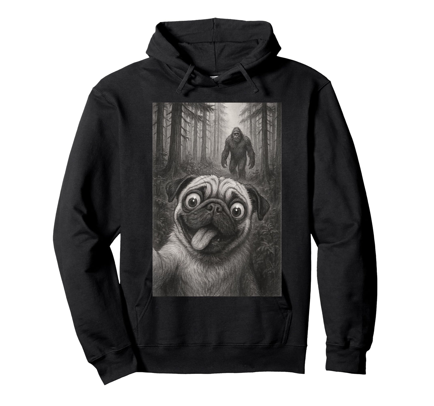 Dog Pug Selfie With Bigfoot Sasquatch Funny T-Shirt