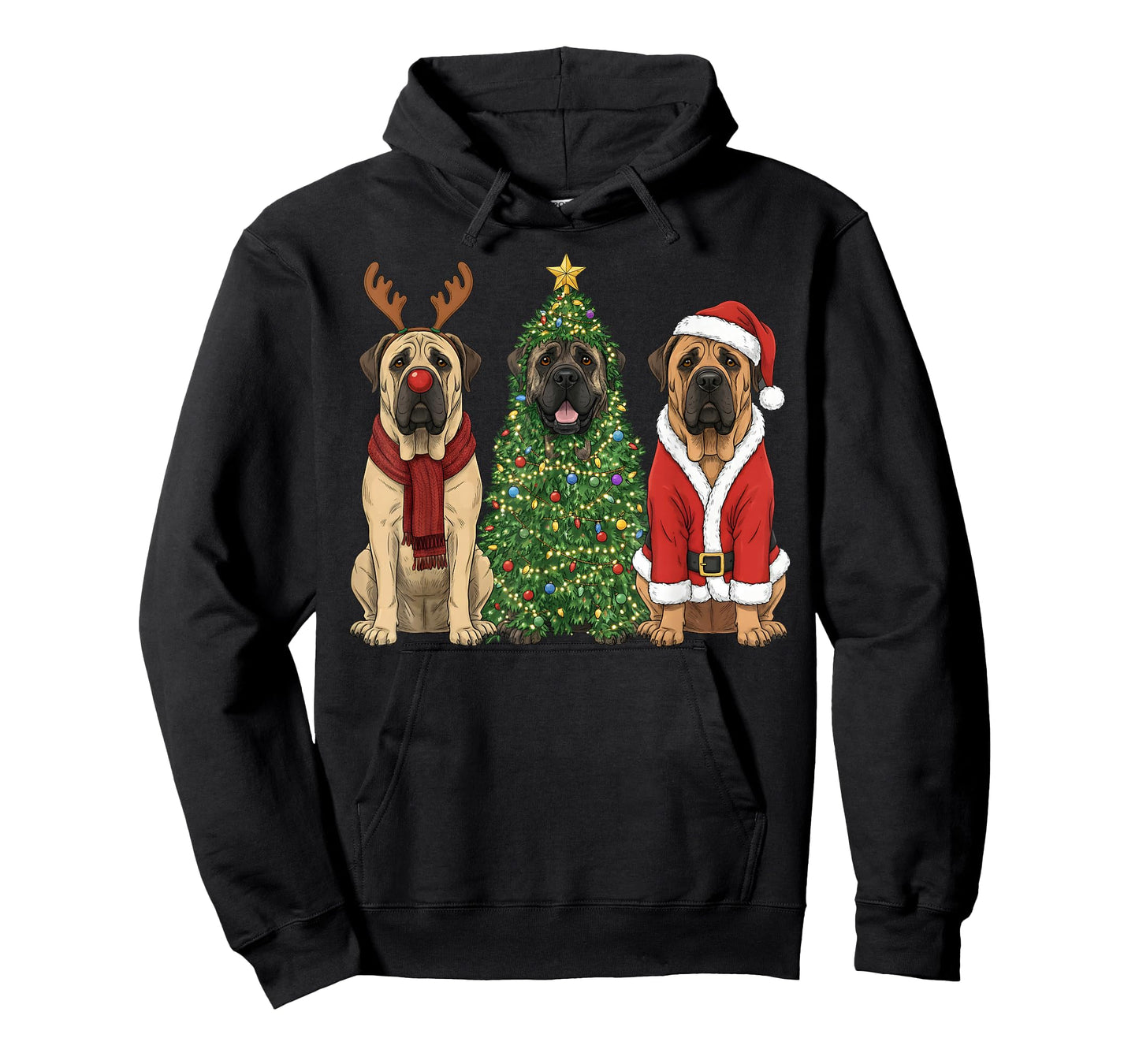 Retro Christmas English Mastiff Santa Reindeer Dog Lover T-Shirt