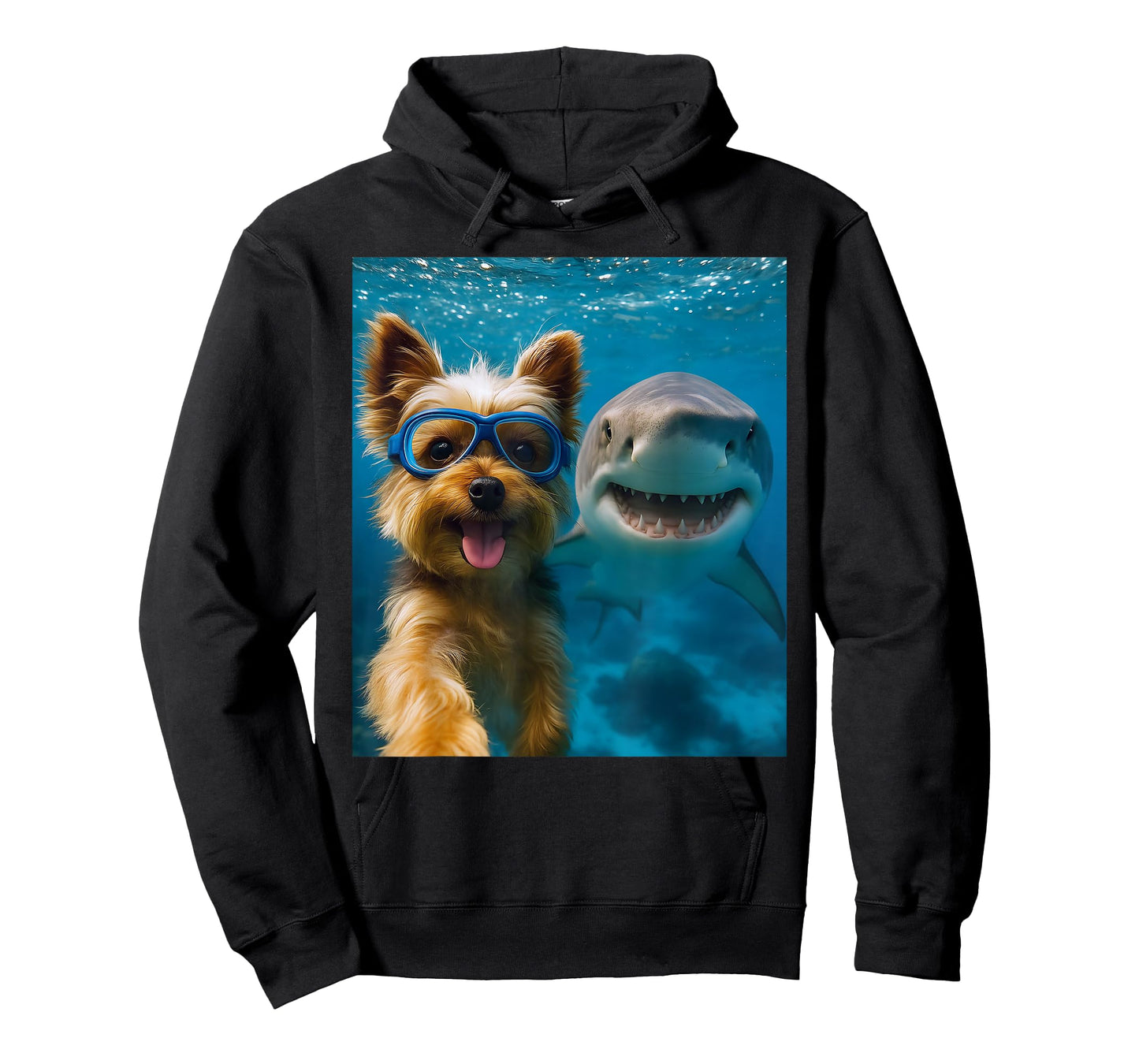 Funny Yorkshire Terrier Dog Selfie with Shark Ocean Lovers T-Shirt