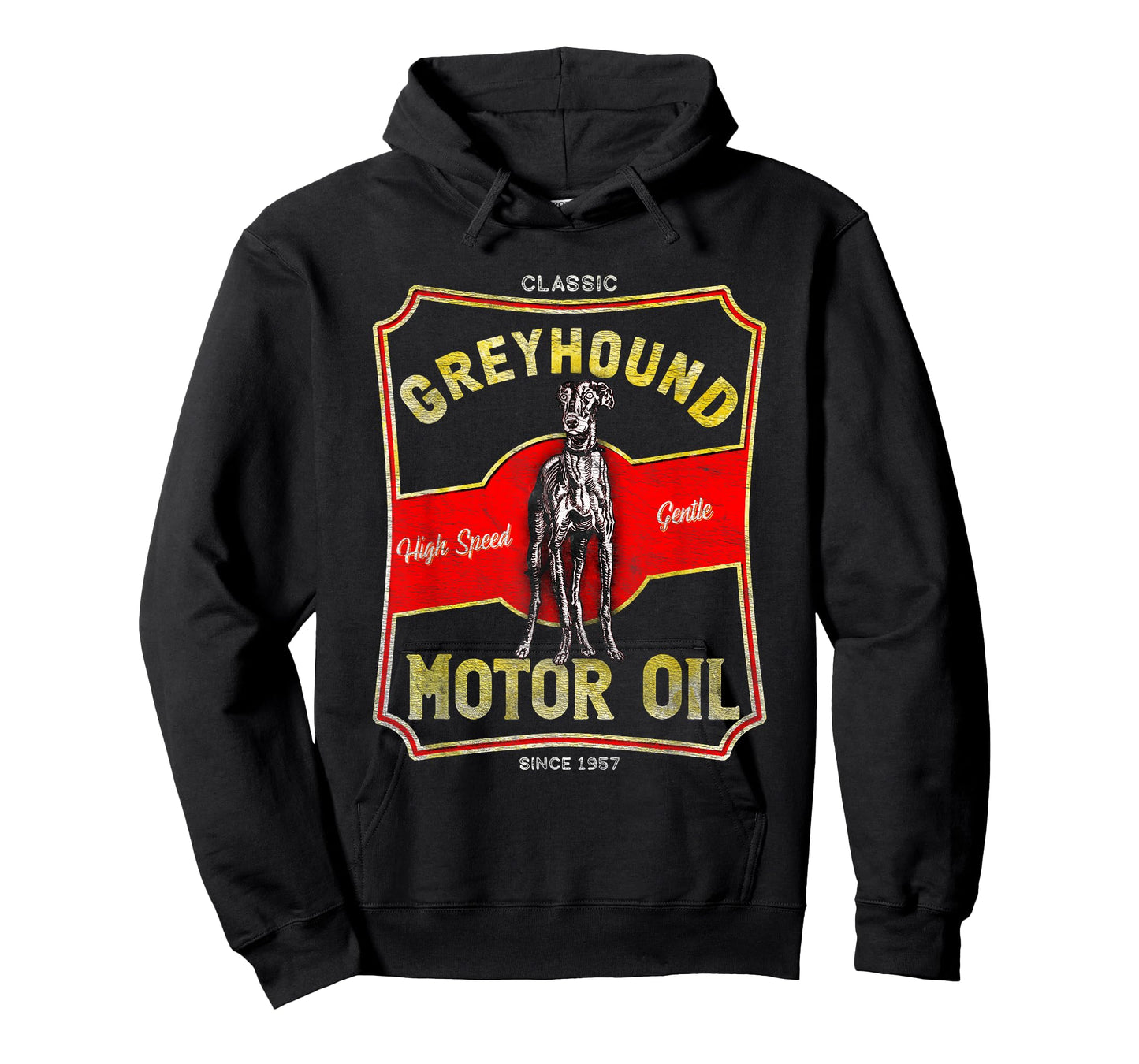 Greyhound Motor Oil Dog and Car Lover Vintage Style T-Shirt