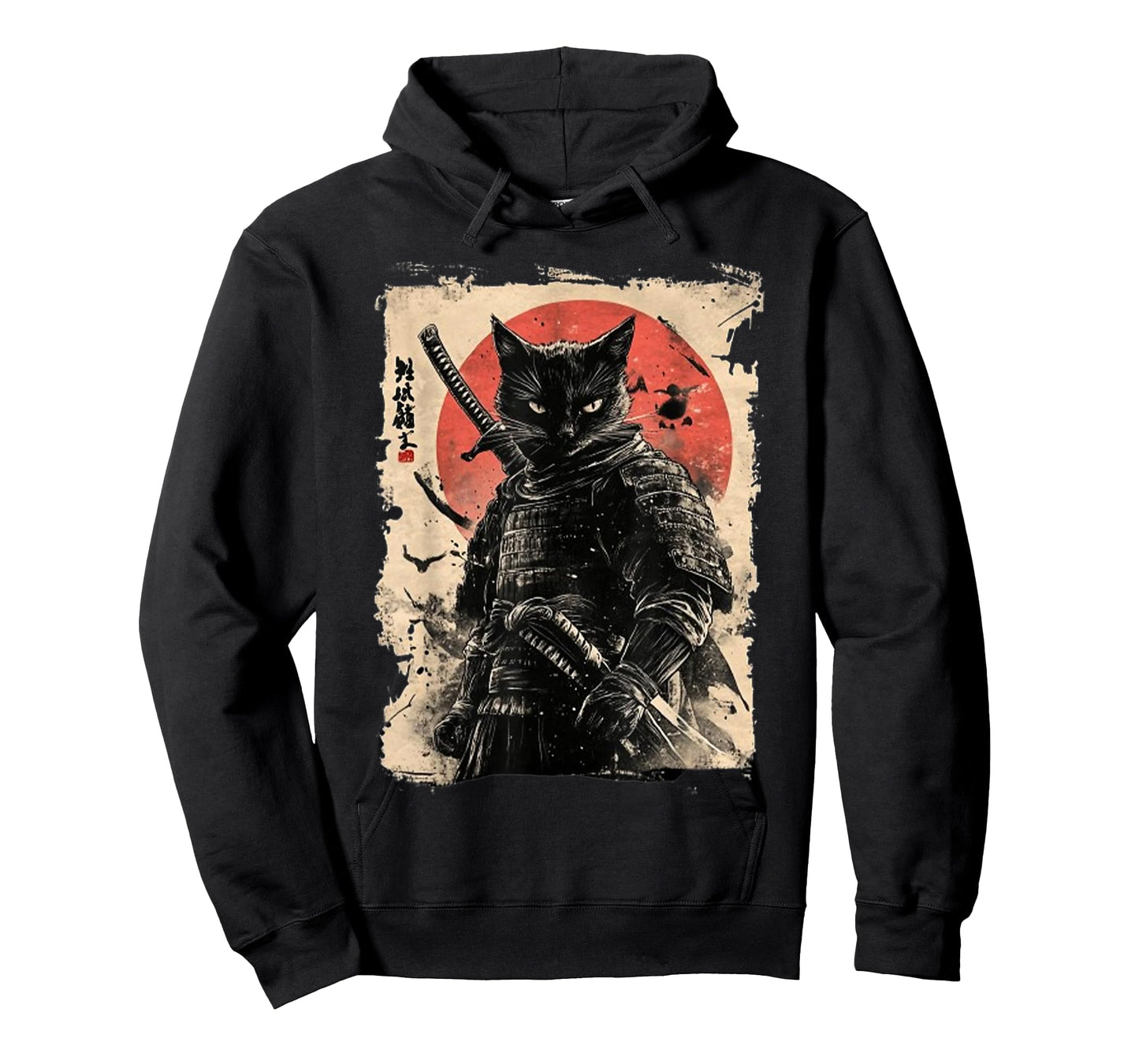 Vintage Japanese Art Anime Graphic Samurai cat Warrior T-Shirt