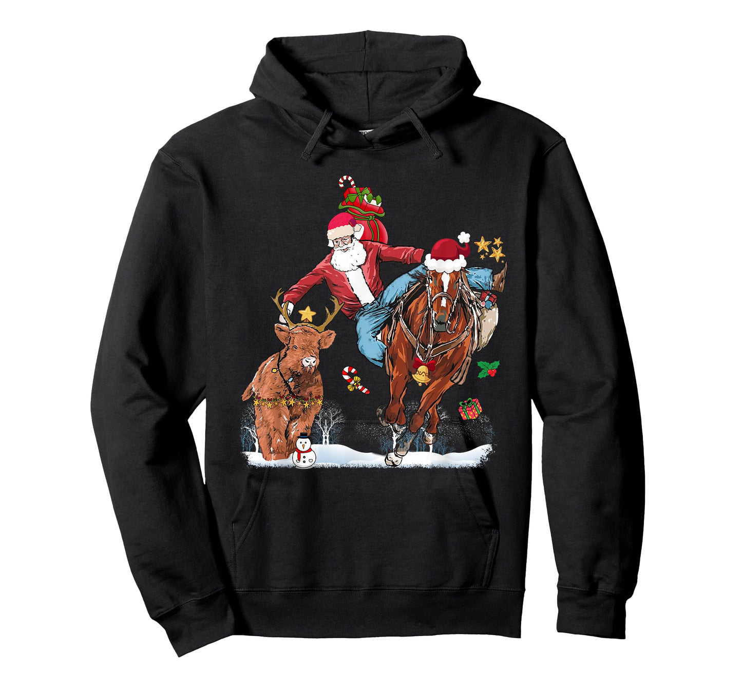 Cowboy Santa Bulldogging Western Cowboy Xmas Funny Christmas T-Shirt