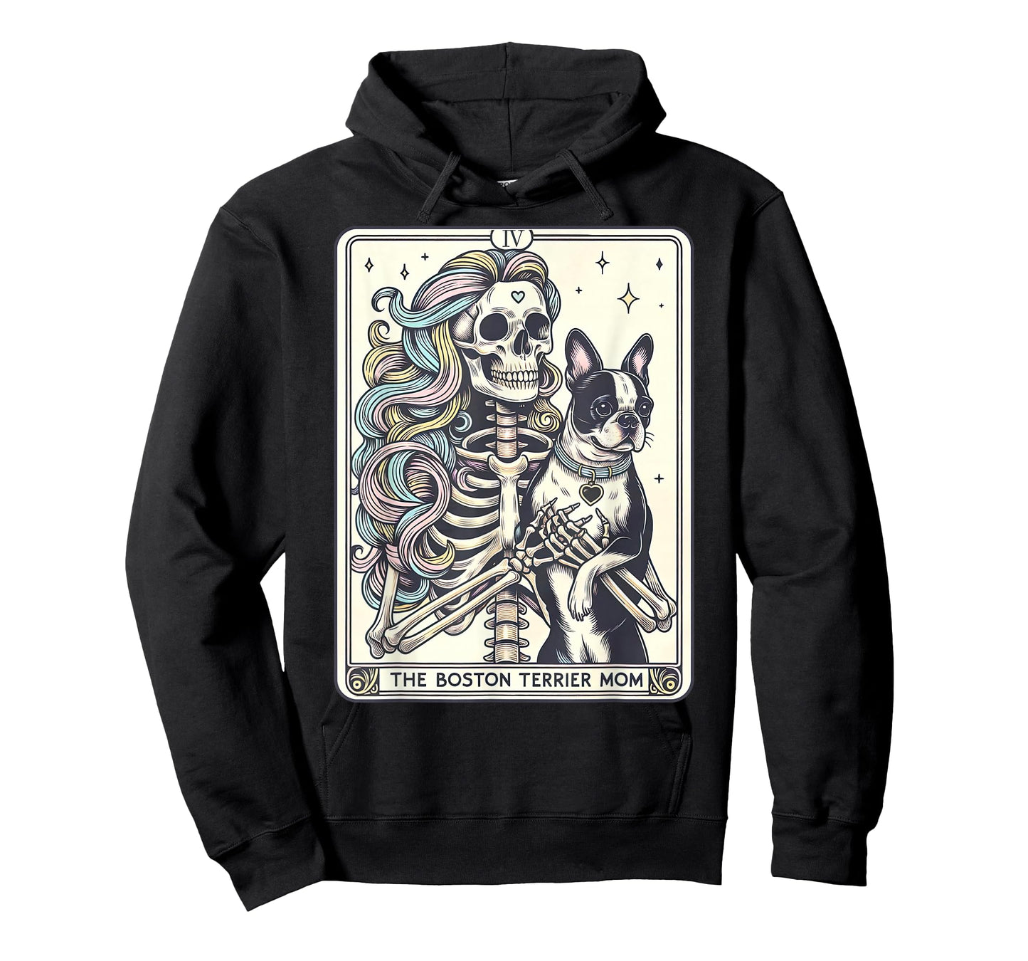 Retro Boston Terrier Mom Tarot Card Funny Skeleton Dog Mama T-Shirt