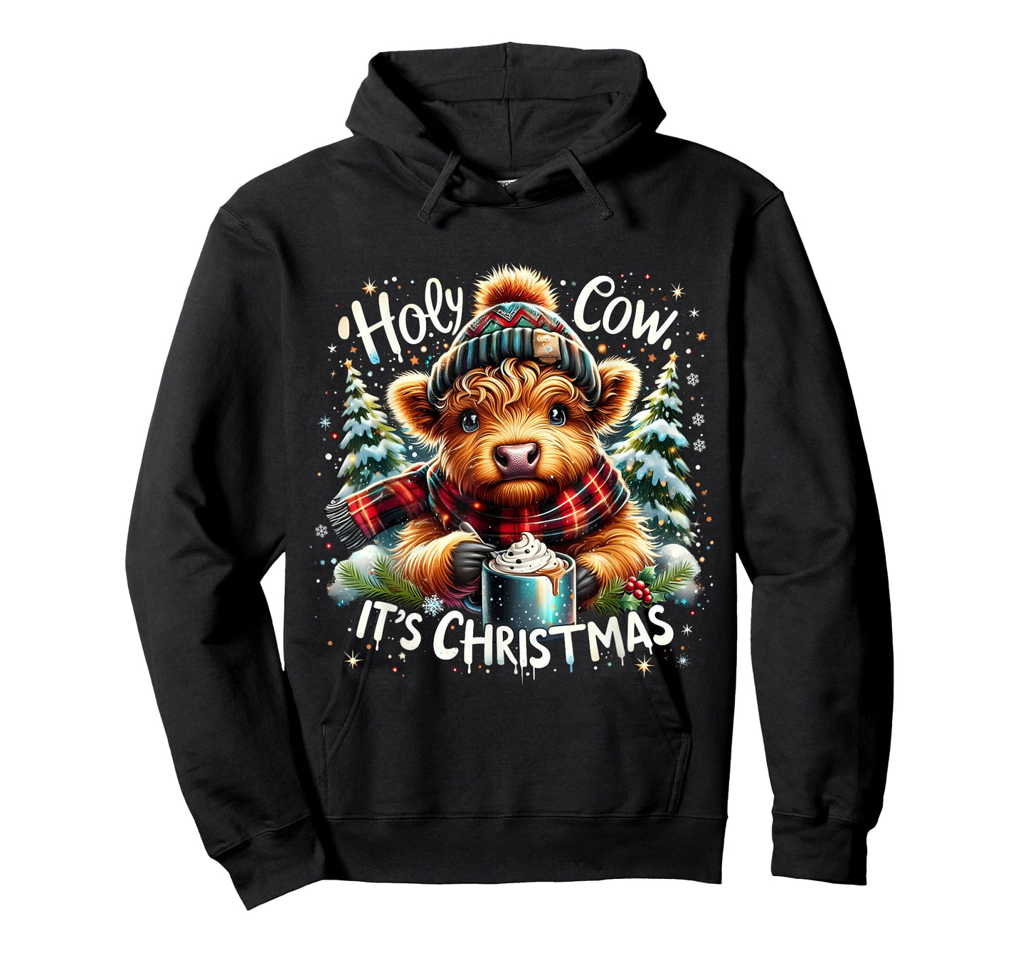 Holy Cow It’s Christmas Funny Cozy Farm Design HighlandCow T-Shirt