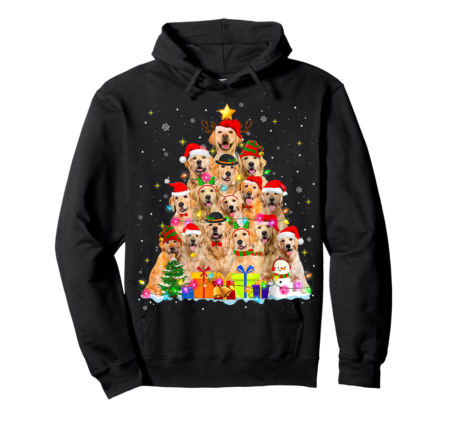 Golden Retriever Christmas Lights Tree Dog Funny Xmas 2025 T-Shirt for Men Women Kids