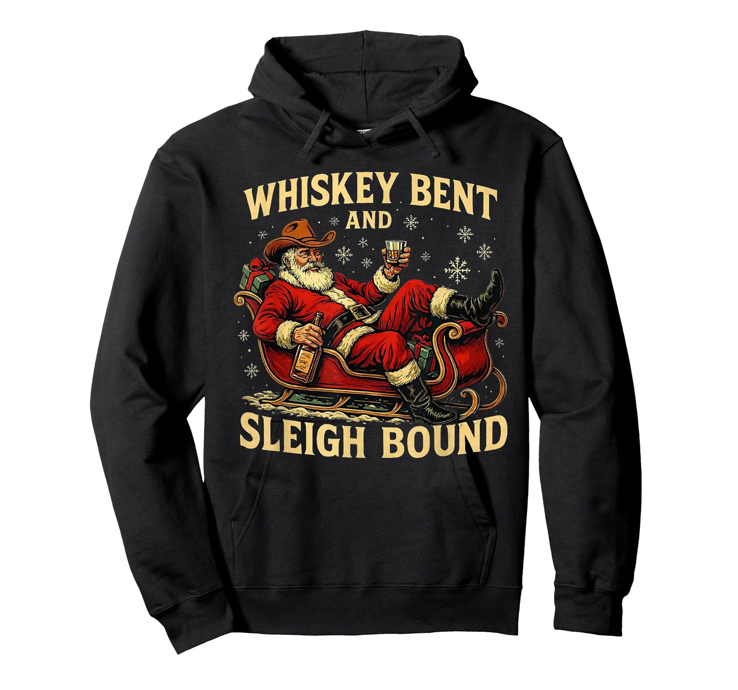 Whiskey Sleigh Bound Cowboy Santa Christmas T-Shirt