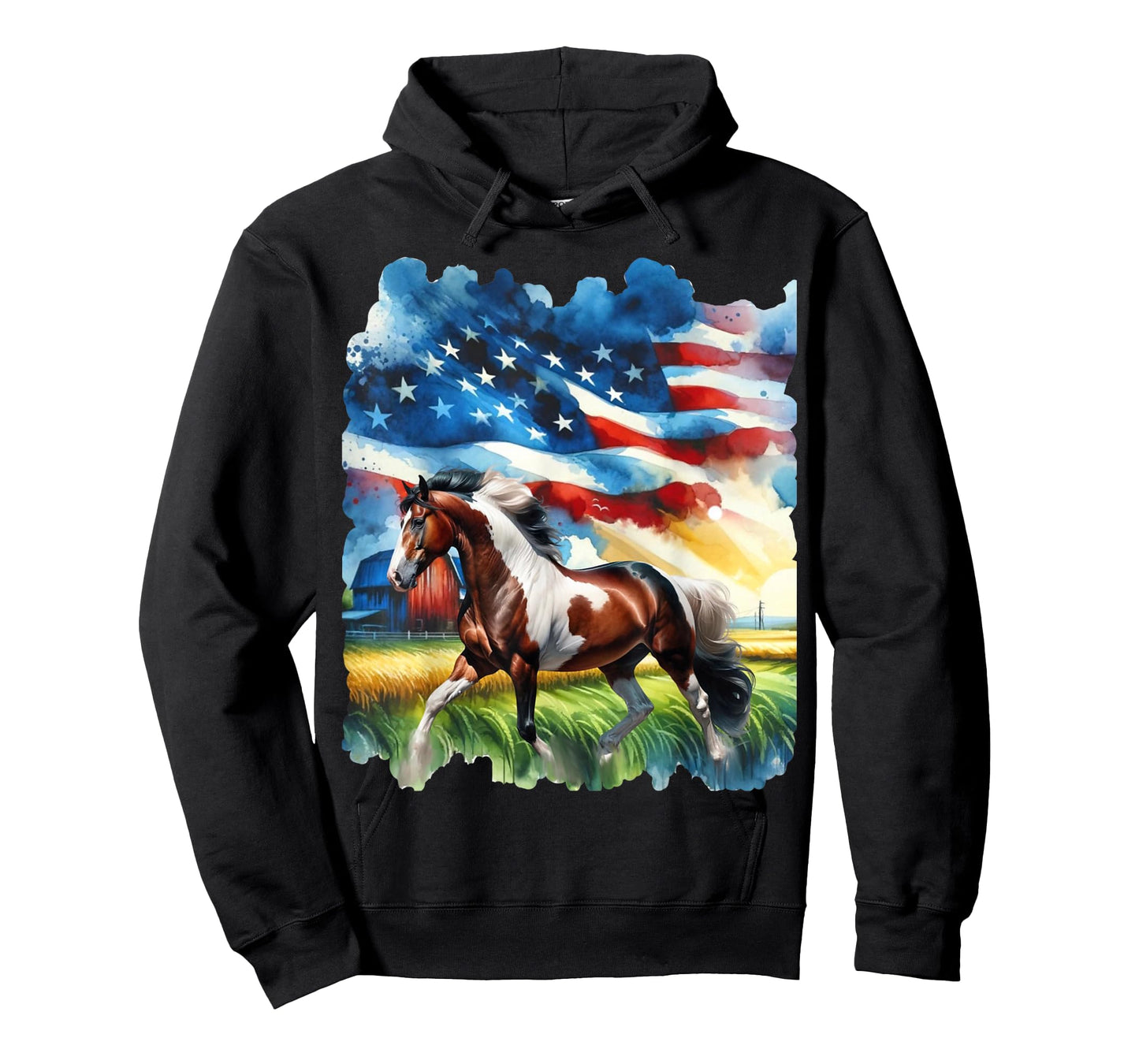 Patriotic Country Paint Horse with American Flag T-Shirt
