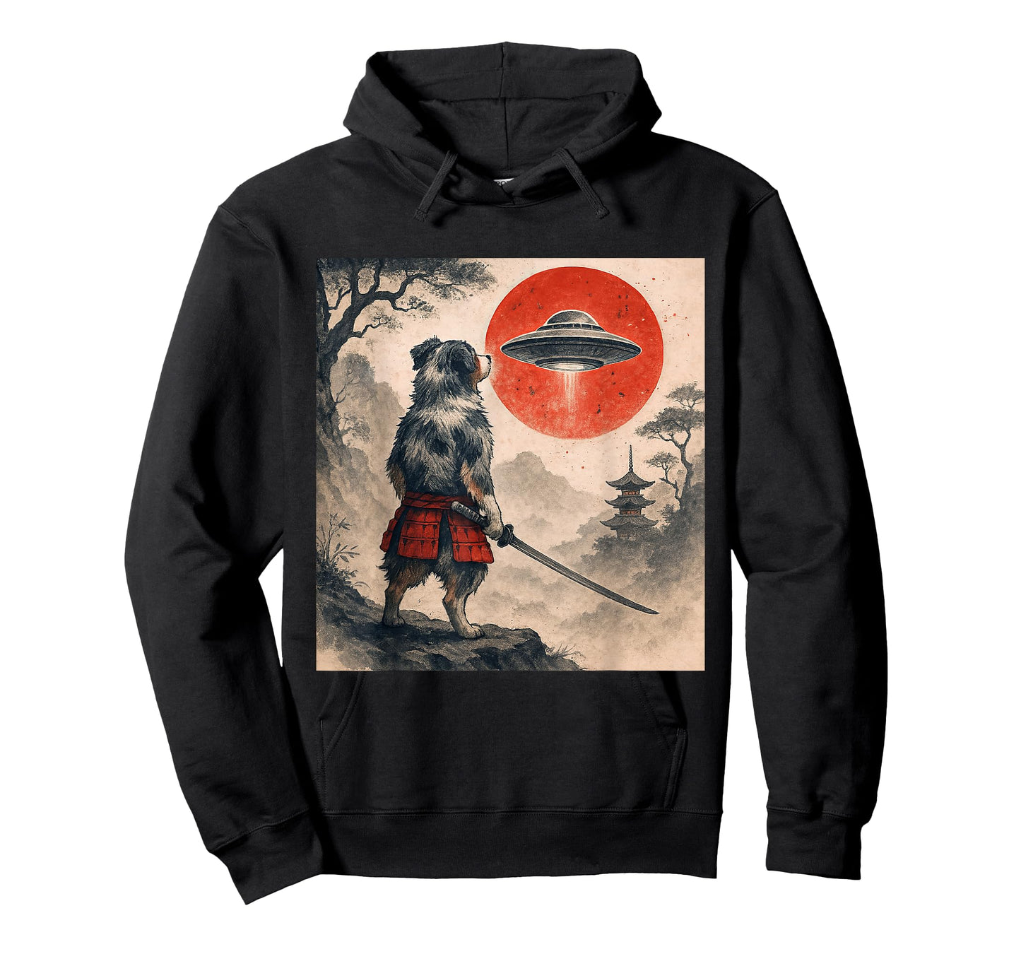 Australian Shepherd Samurai UFO Vintage Japanese Ukiyo-e Dog T-Shirt
