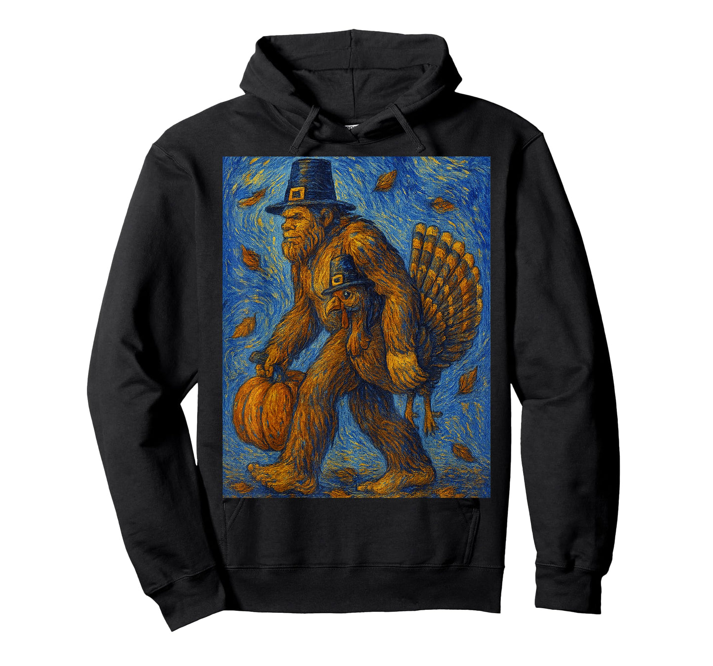 Big Foot Starry Night Funny Van Gogh Painting Thanksgiving T-Shirt