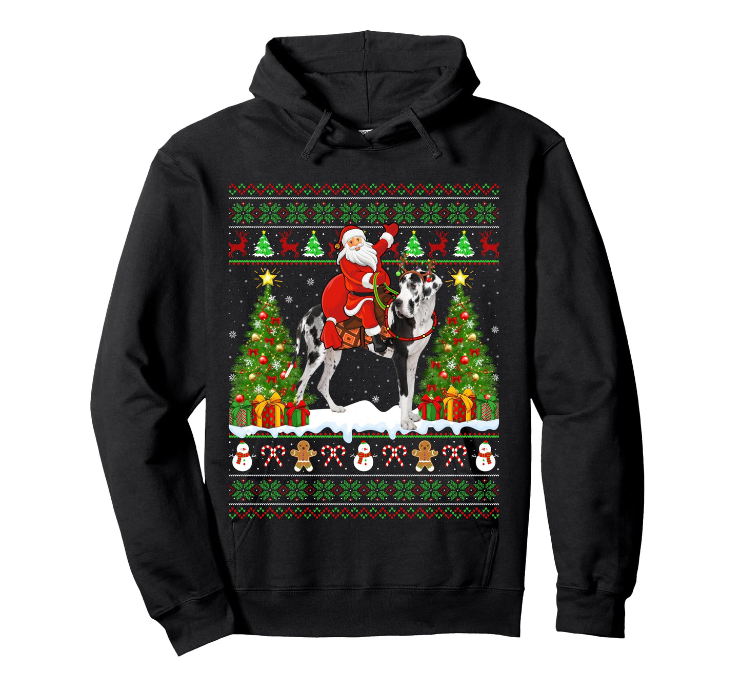 Xmas Sweater Ugly Santa Riding Great Dane Dog Christmas Long Sleeve T-Shirt