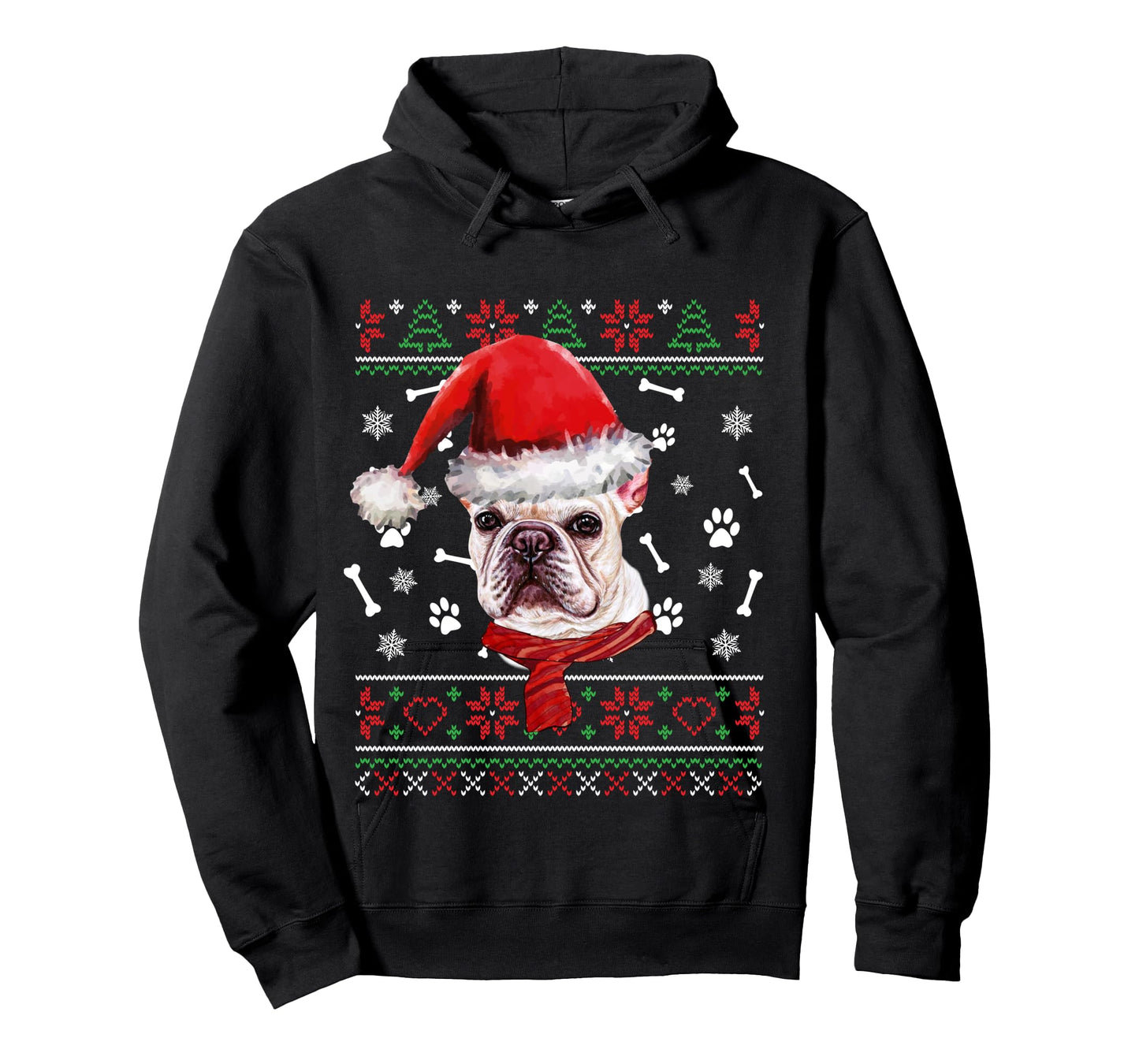 Ugly Sweater Christmas Frenchie Dog Santa Hat Pajama Xmas Long Sleeve T-Shirt