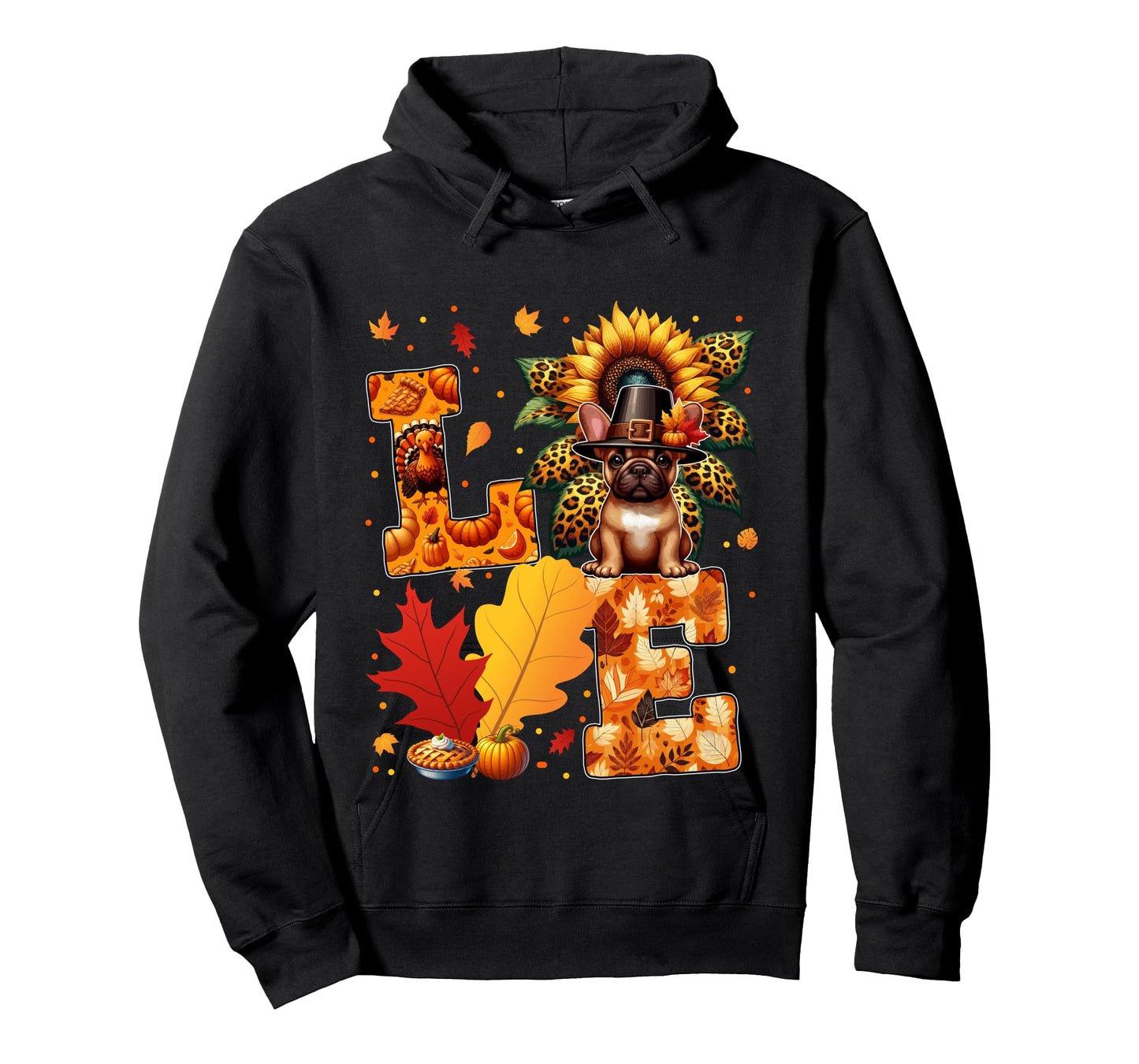 LOVE Thanksgiving French Bulldog Costume Fall Leaves Long Sleeve T-Shirt