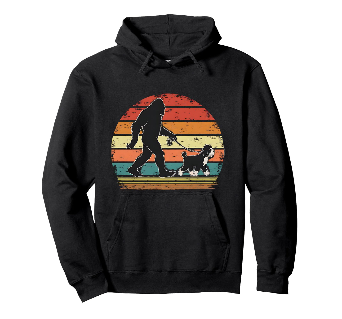 Bigfoot Walking a Dog Funny Bernedoodle Dog Dad Long Sleeve T-Shirt