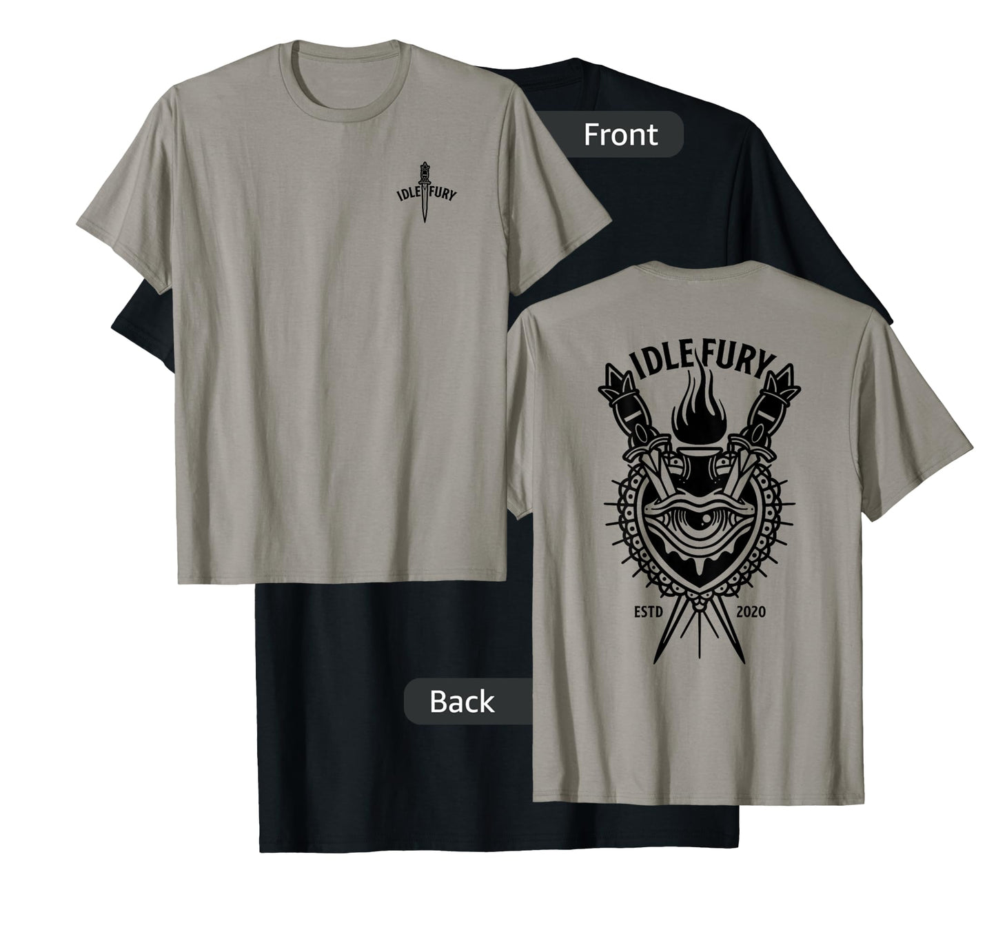 VIEW BACK PRINT Idle Fury Sacred Heart Swords Daggers Tattoo T-Shirt