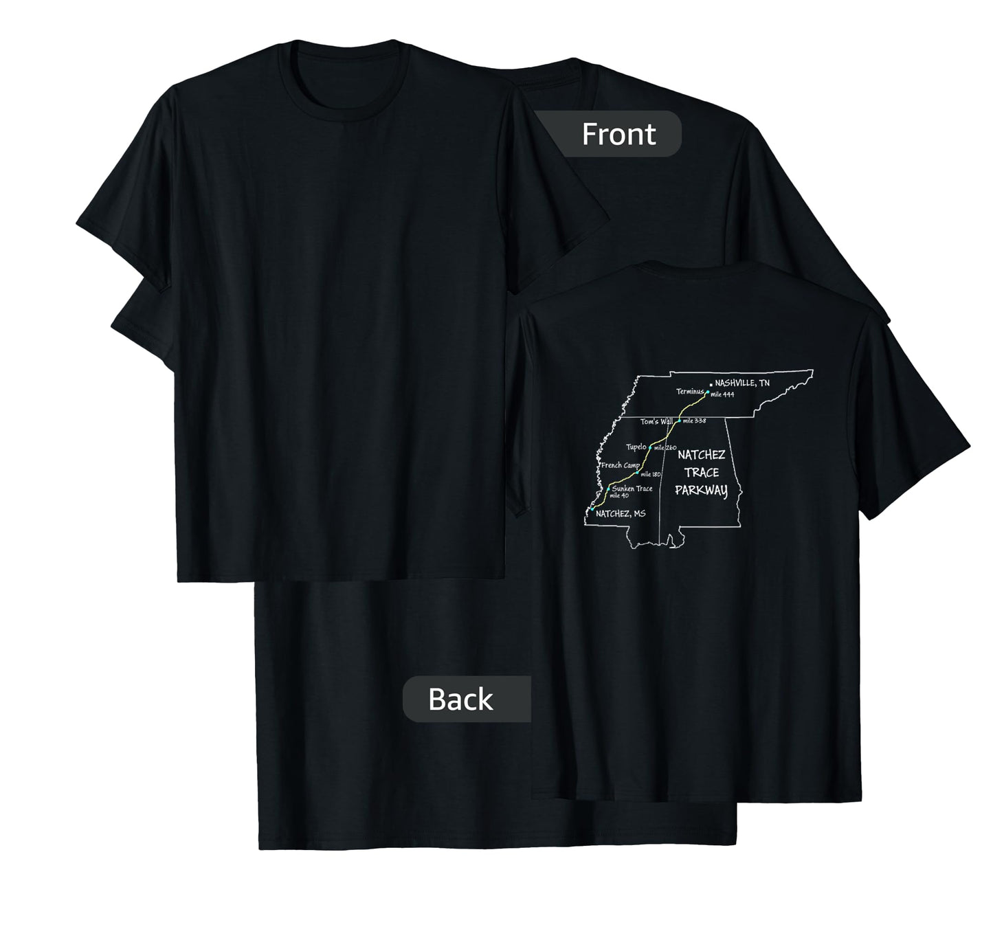 Route Map of the Natchez Trace Parkway National Scenic Trail T-Shirt