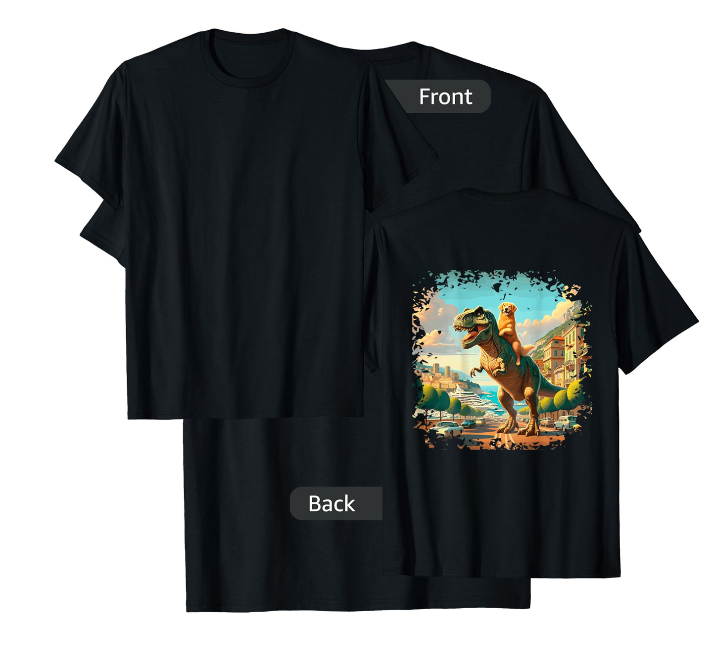 Funny Golden Retriever Riding a T-Rex Cool Dino Dog Design T-Shirt for Men Women Kids