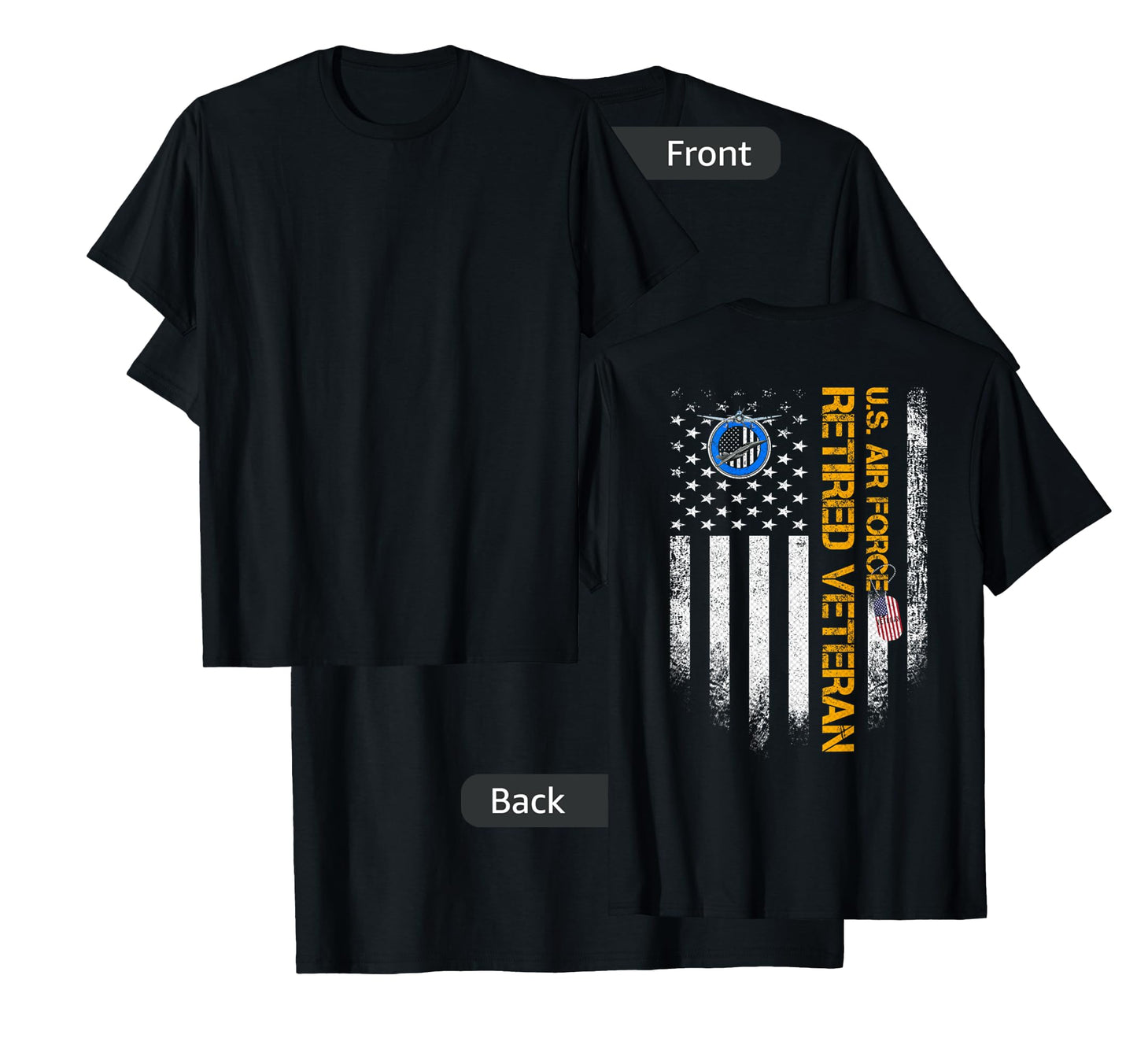 Vintage USA American Flag Proud Retired US Air Force Veteran T-Shirt