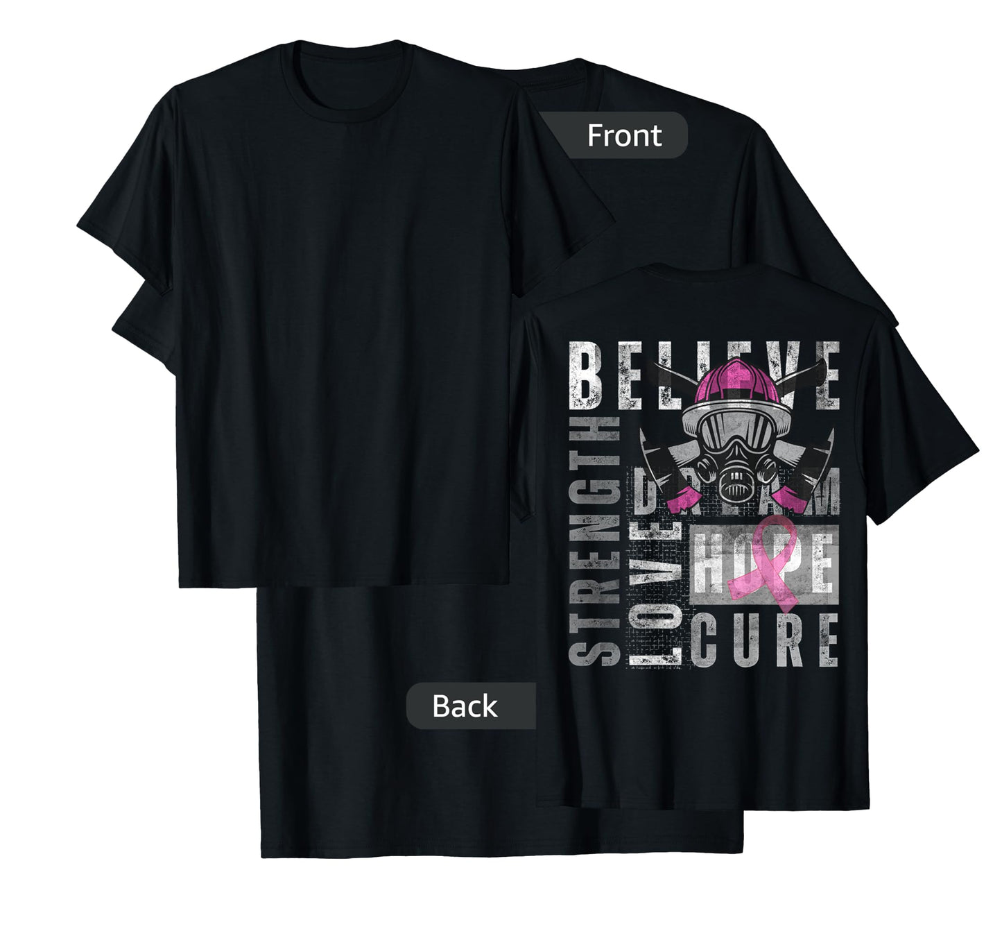 Tackle Breast Cancer Pink Ribbon firefighter Side back Retro T-Shirt