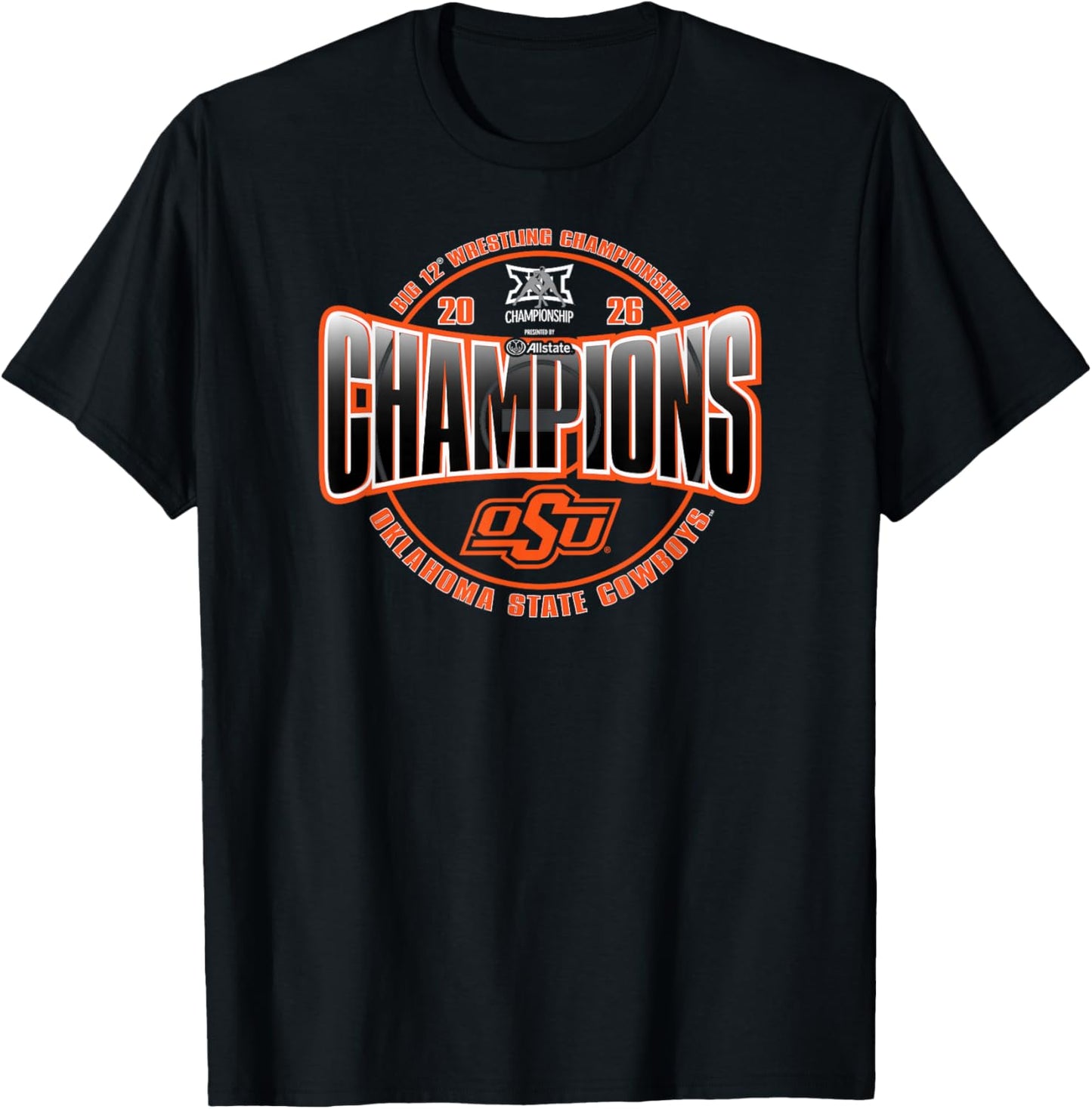 Oklahoma State Cowboys Wrestling Big 12 Champs 2026 T-Shirt - T-Shirt | Black