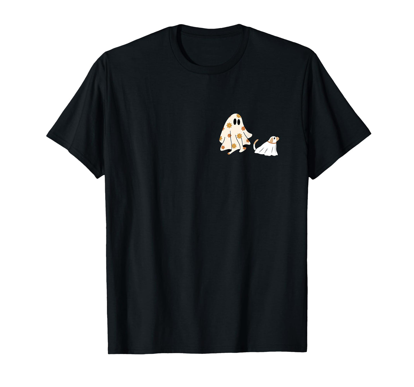 Cute Little Ghost Walking Dog Golden Retriever In Boo Sheet T-Shirt for Men Women Kids
