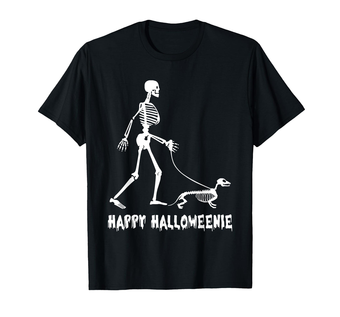 Happy Halloweenie Skeleton Walking Dachshund Dog Halloween T-Shirt for Men Women Kids