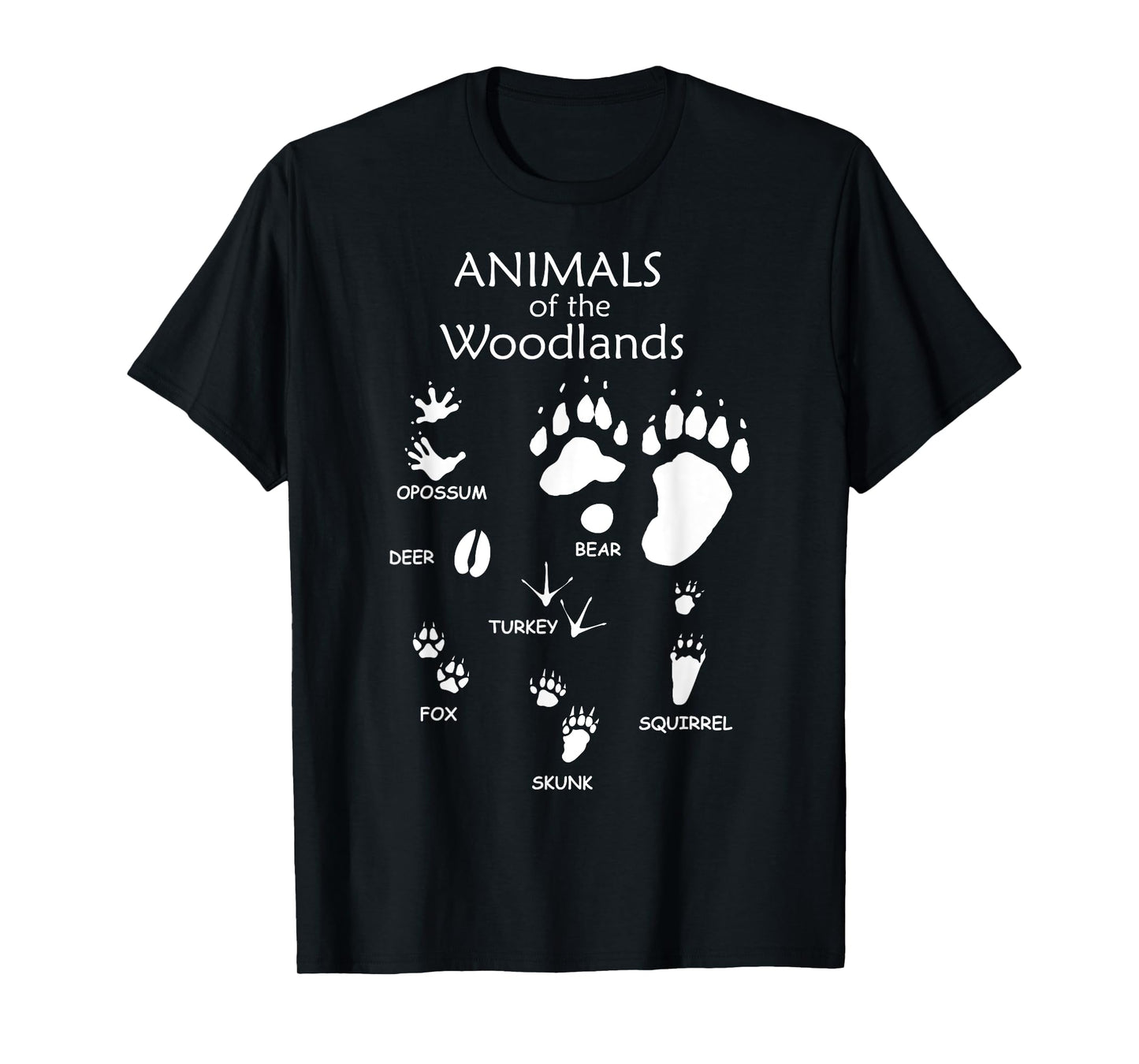 Woodland Cute Animal Paw Print Shirt, Bear Fox Skunk Turkey T-Shirt