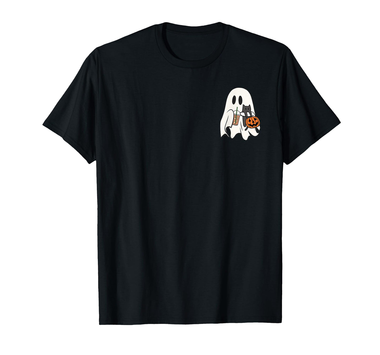 Cute Ghost Cat Iced Coffee Spooky Season Halloween Costume Men Women Kids T-Shirt