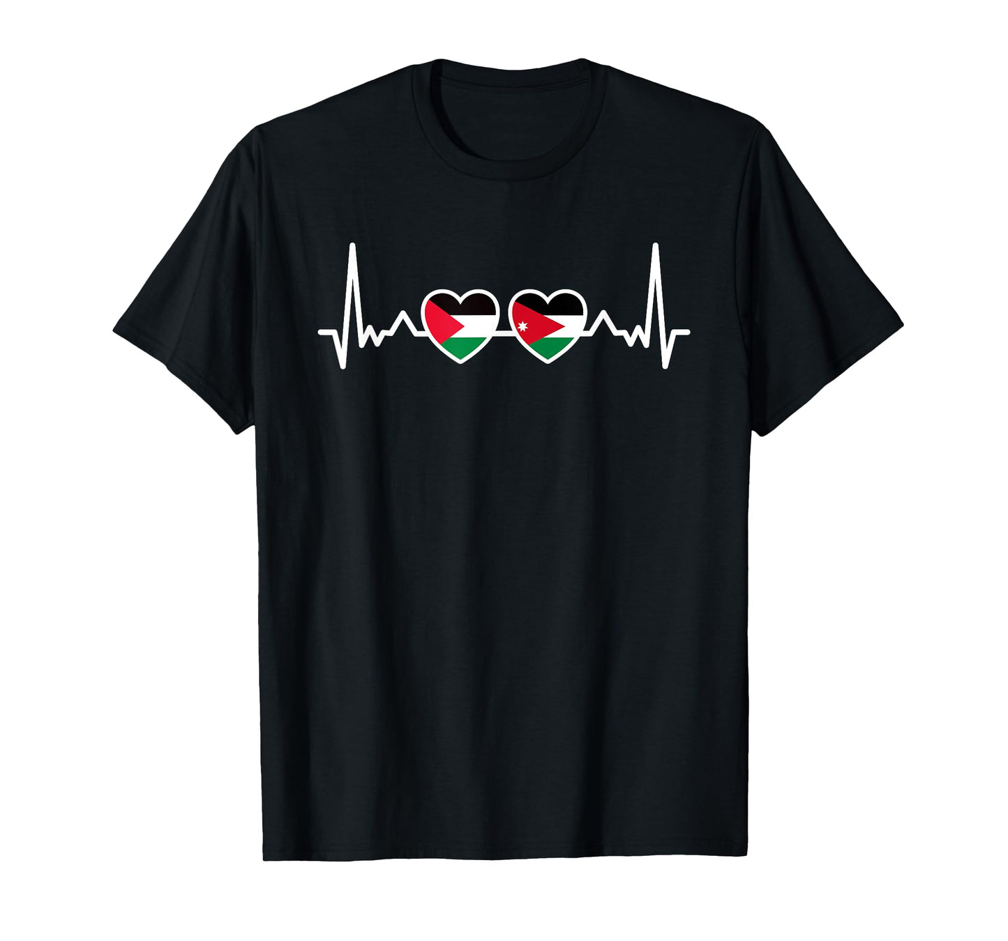 Jordan Palestine Flag Jordanian Palestinian Unity Heartbeat T-Shirt
