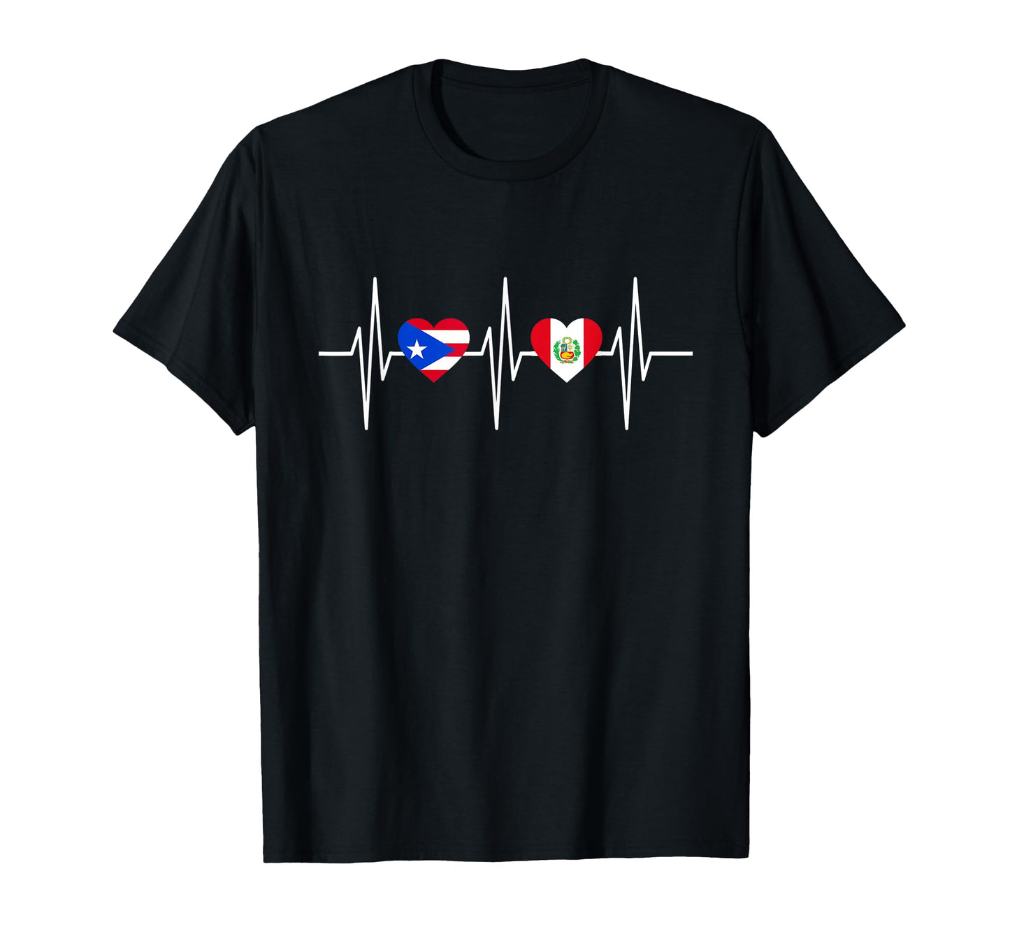 Heartbeat Puerto Rican Flag Peruvian Flag Heart T-Shirt