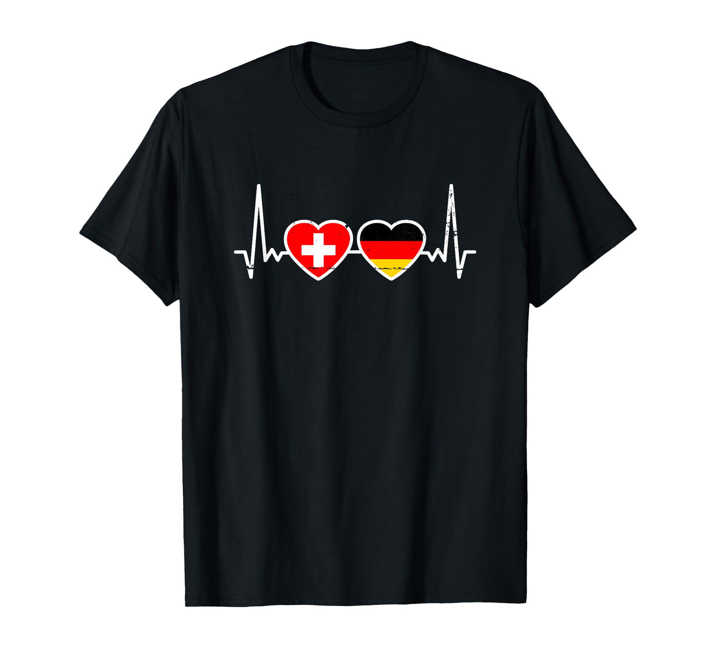 Switzerland Germany Vintage Heartbeat Flag German Swiss T-Shirt