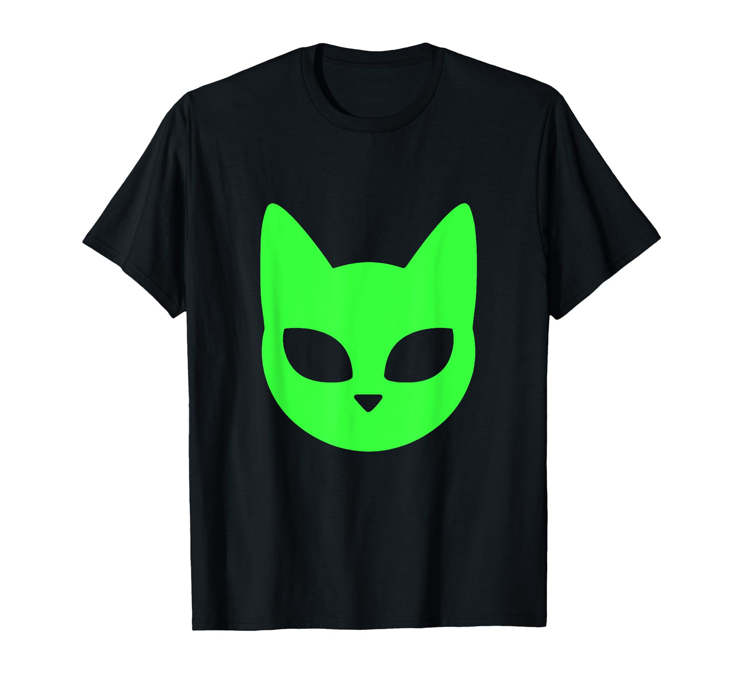 Green Alien Cat Face A Futuristic Feline Graphic T-Shirt