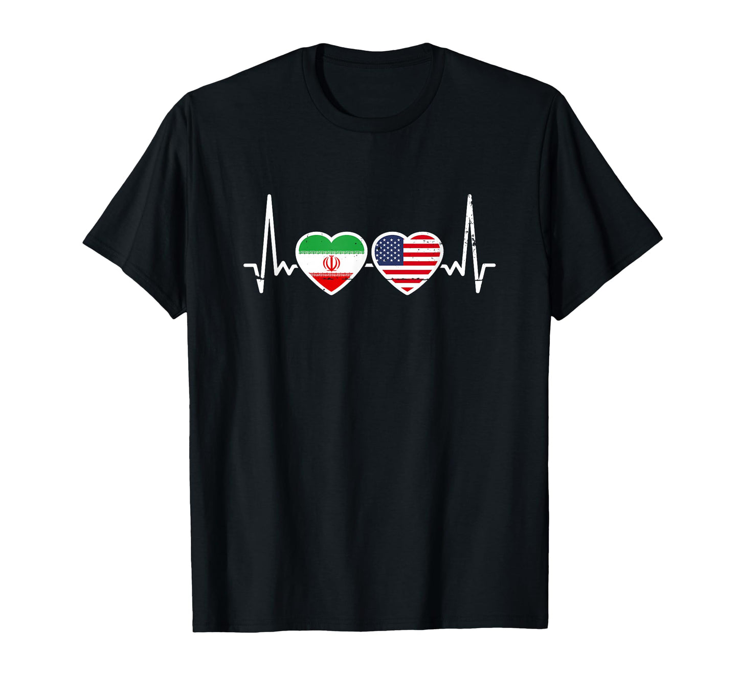 Iran USA Vintage Heartbeat Flag American Iranian T-Shirt