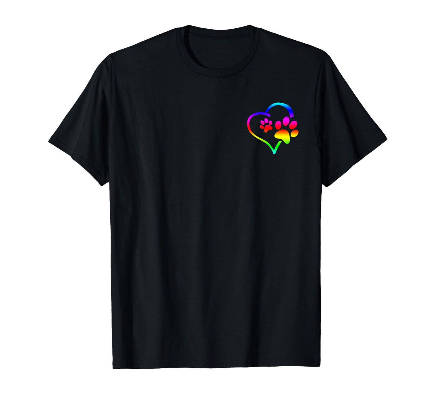 Rainbow Dog Paw Print Rescue Lover Gift Heart Black T-Shirt
