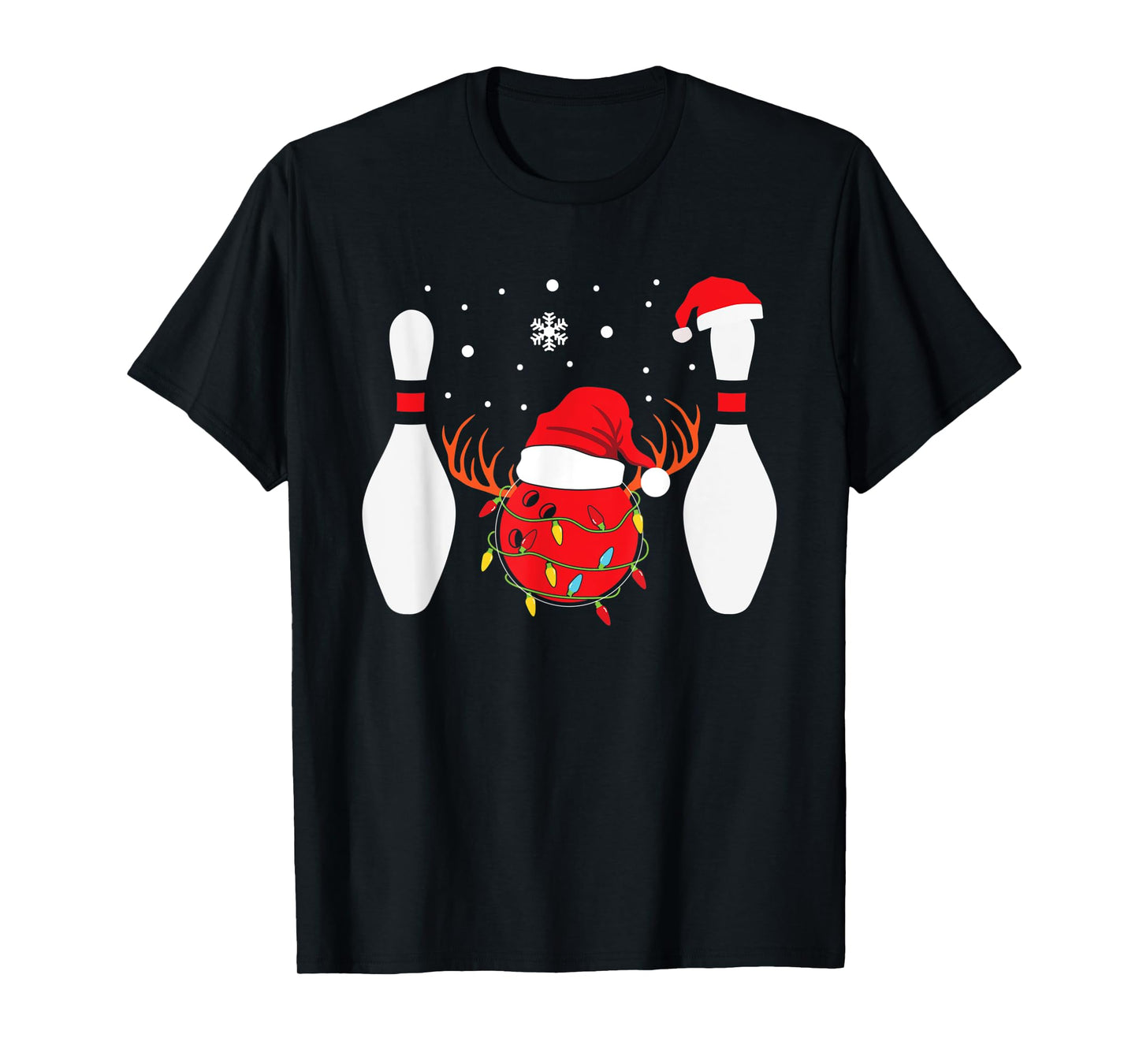 Christmas Bowling Ball Bowling Pins Santa Hat Reindeer T-Shirt