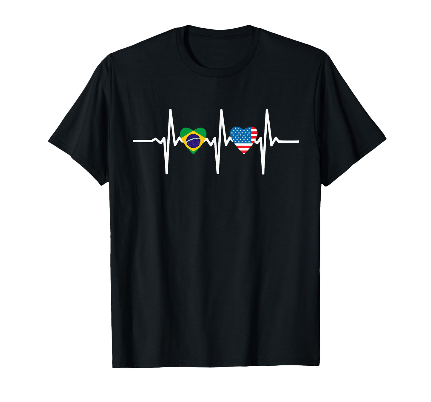 Half American Brazilian America Brazil Flag Heartbeat Heart T-Shirt