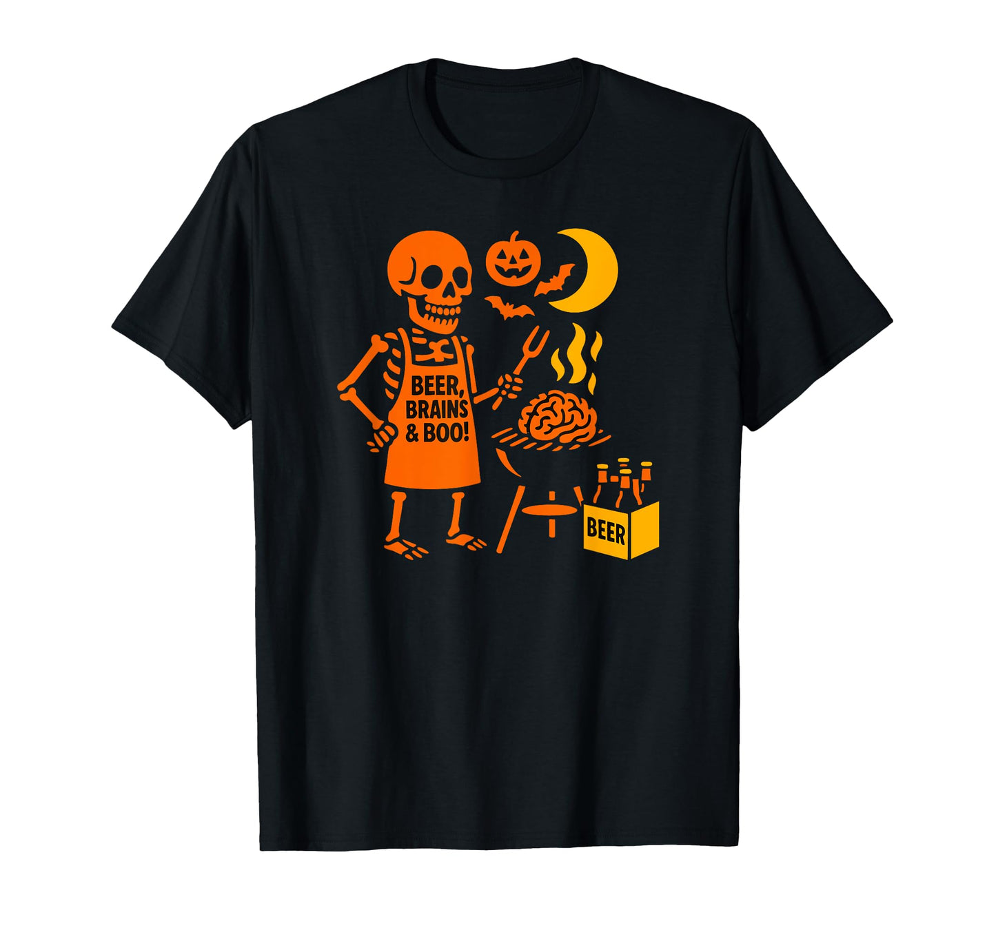Halloween Skeleton Barbecue Beer Brains Boo Spooky Party T-Shirt