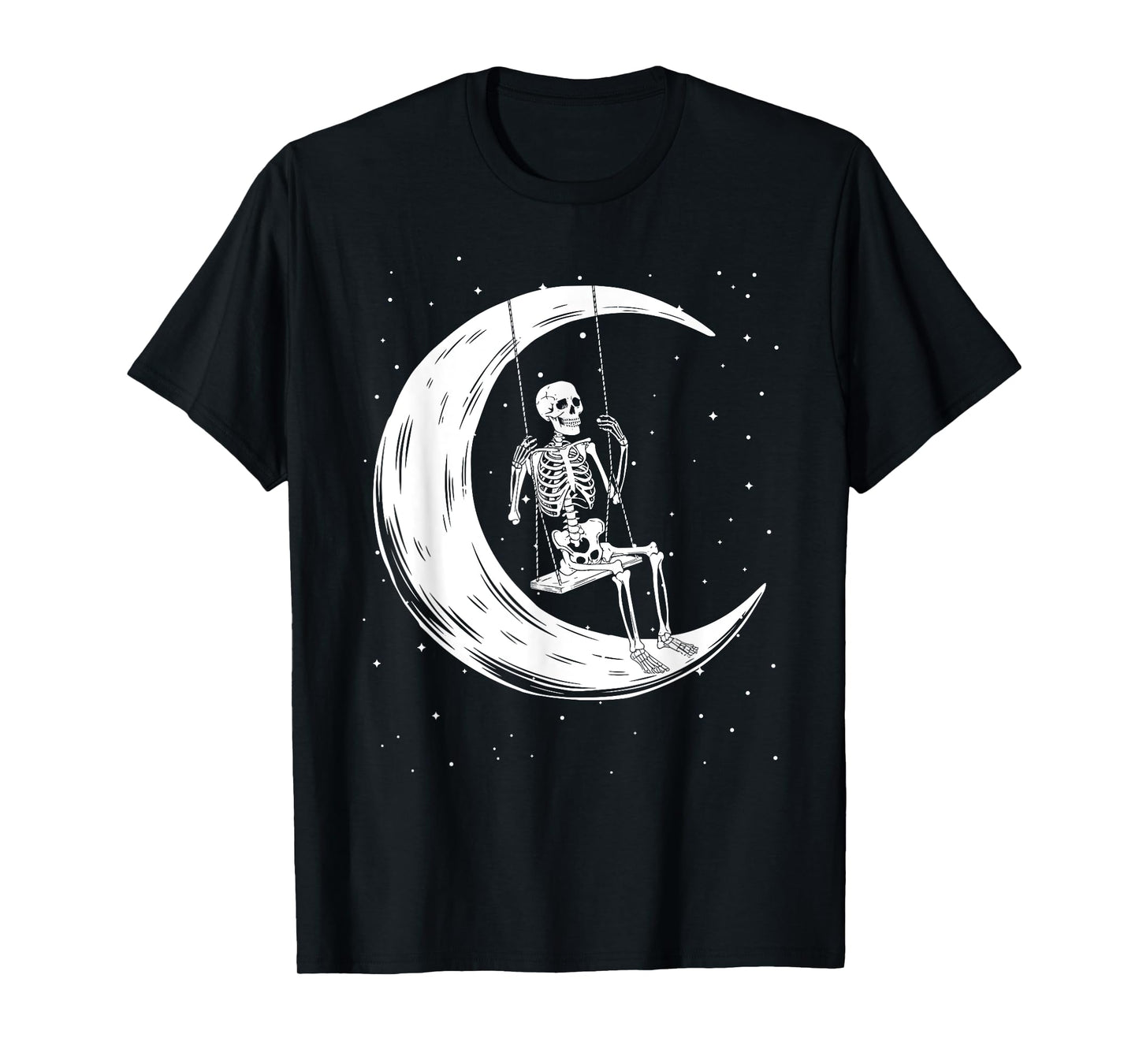 Skeleton Swinging On Crescent Moon Halloween T-Shirt