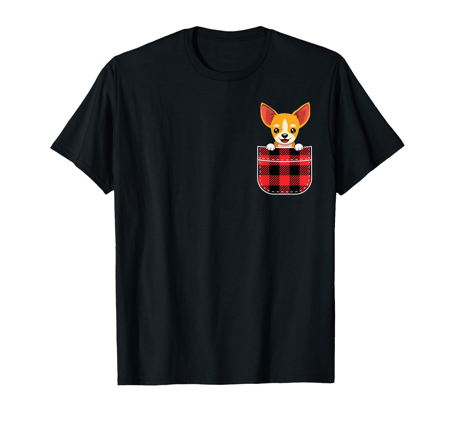 Cute Chihuahua Dog In Buffalo Plaid Pocket Christmas Gift T-Shirt