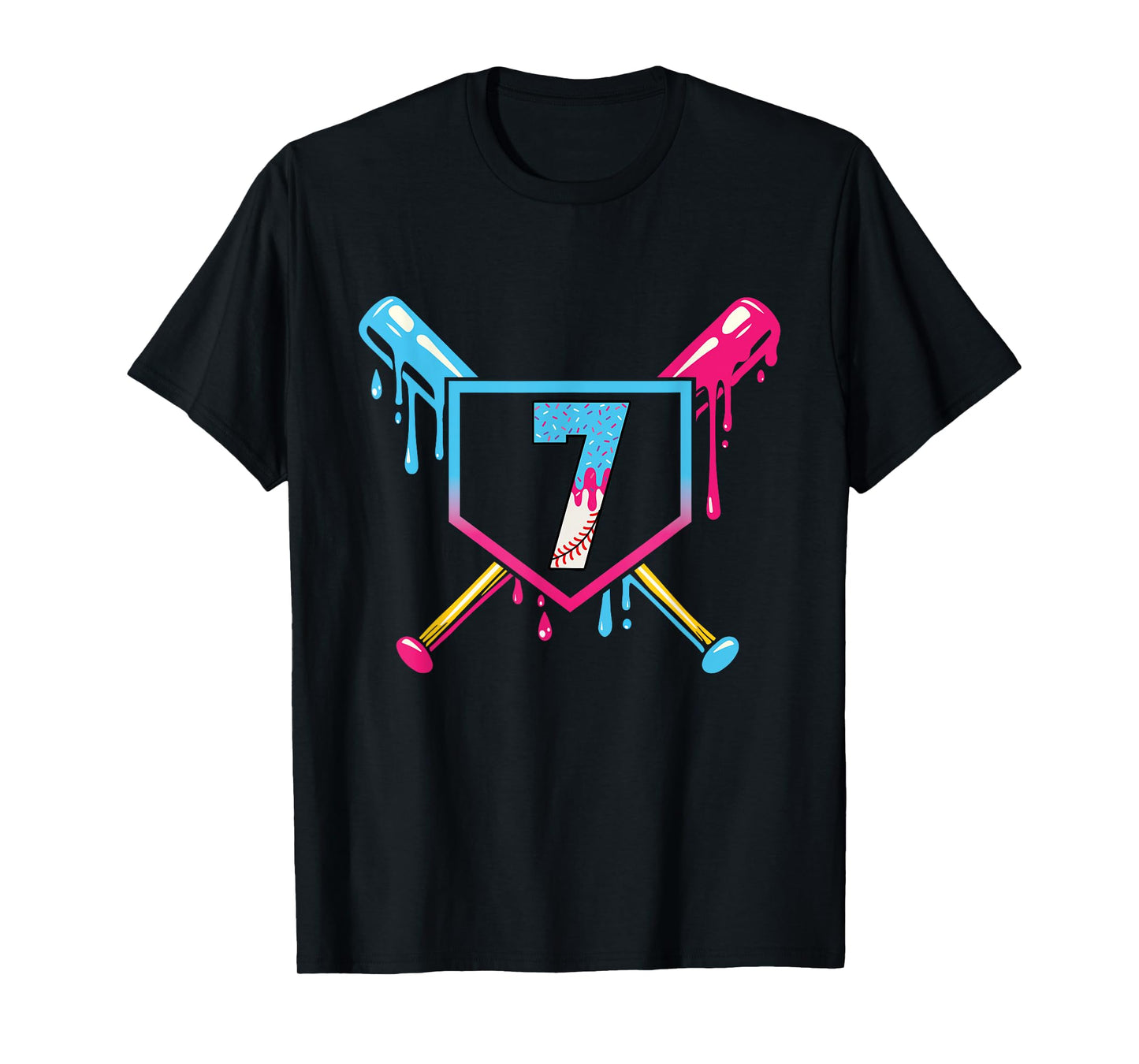 Baseball 7 Year Old Ice Cream 7th Birthday Boy Number 7 T-Shirt