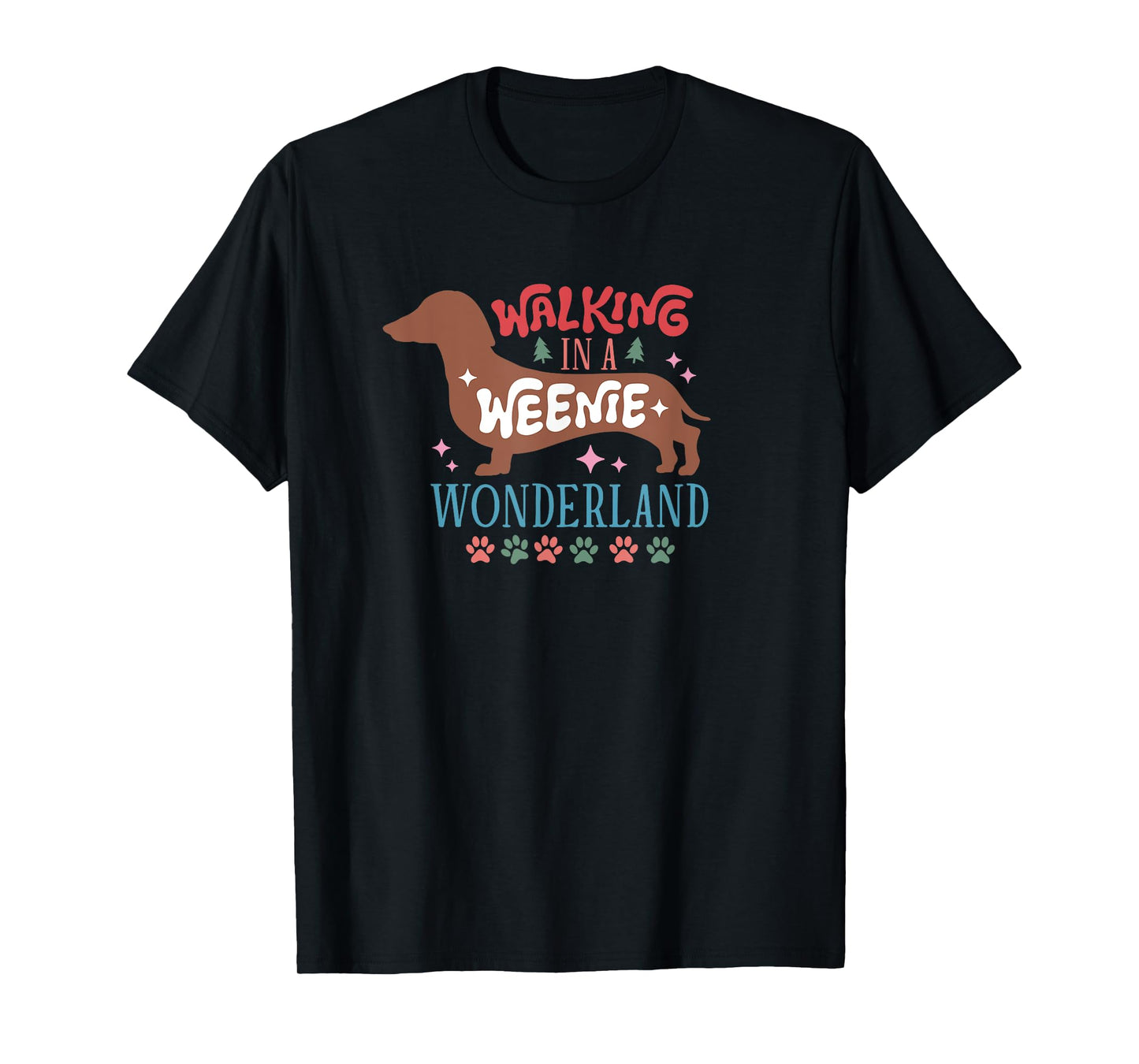 Elk Christmas Designs Wiener Dog T-Shirt, Black, Small