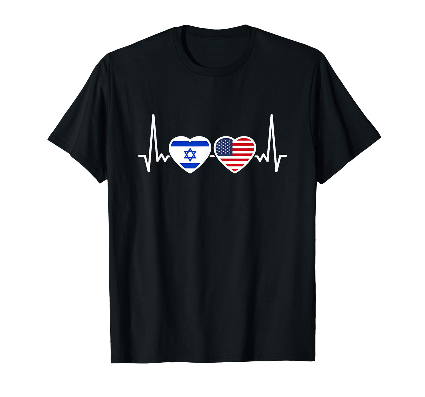 Israel USA Heartbeat Flag American Israeli T-Shirt