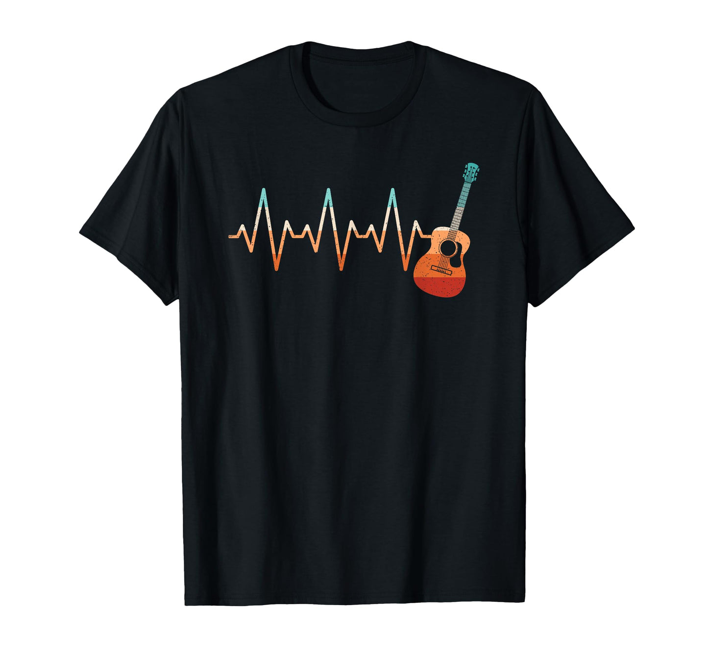 Retro Acoustic Guitar Heartbeat Guitarist Music Rock Men T-Shirt