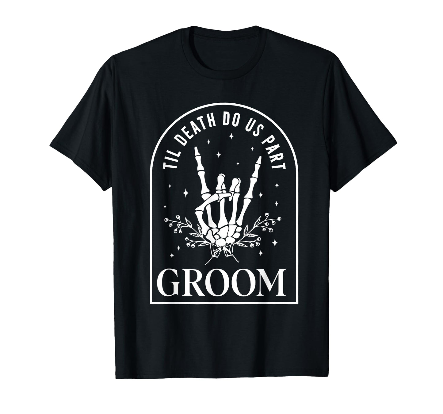 Groom Bride Skeleton Rock Hand Couples Wedding Halloween T-Shirt