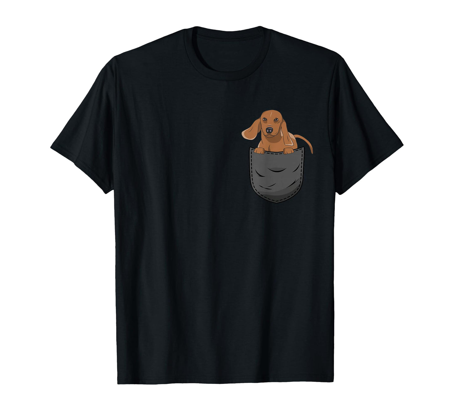 Dachshund Pocket Clothing Dachshund Pocket T-Shirt - Unisex Adults - Black - Short Sleeve - Cartoon Dachshund - Crew Neck - Classic Fit - All Seasons - Imported - Cotton Blend - Machine Wash - Small