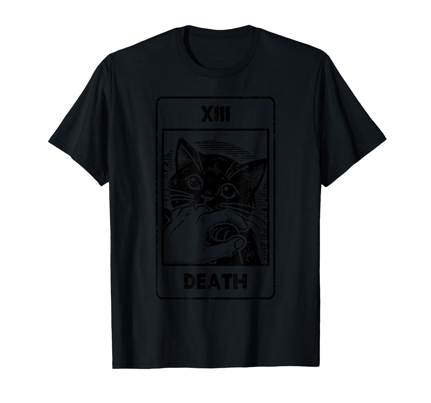 Black Cat Bite Tarot Card Death Funny Halloween Women Men T-Shirt