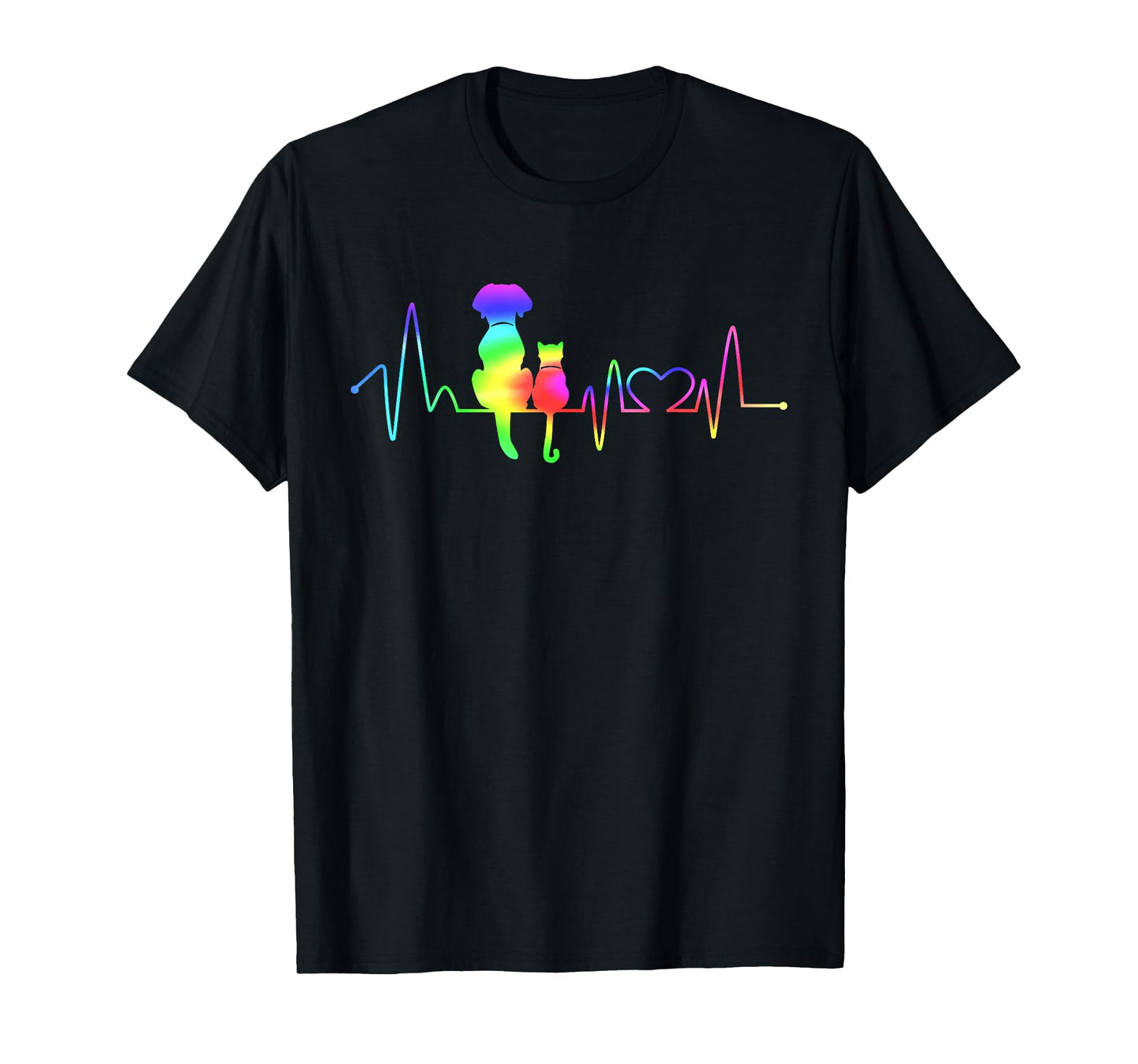 Heartbeat Cute Cat Dog Lover Animal Silhouette Vet Tech T-Shirt