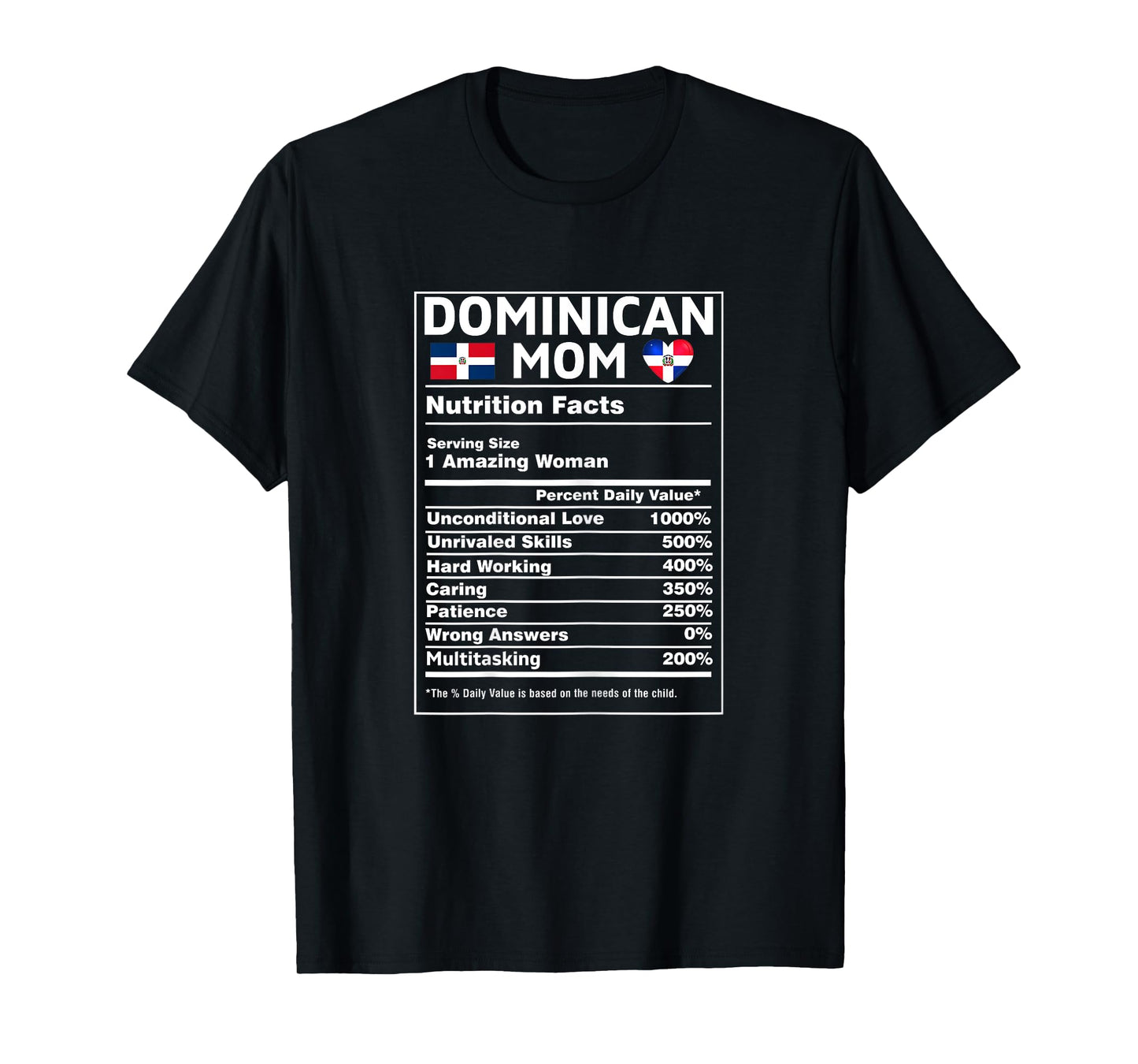 Dominican Mom For Women Nutrition Facts Dominicana Republic T-Shirt