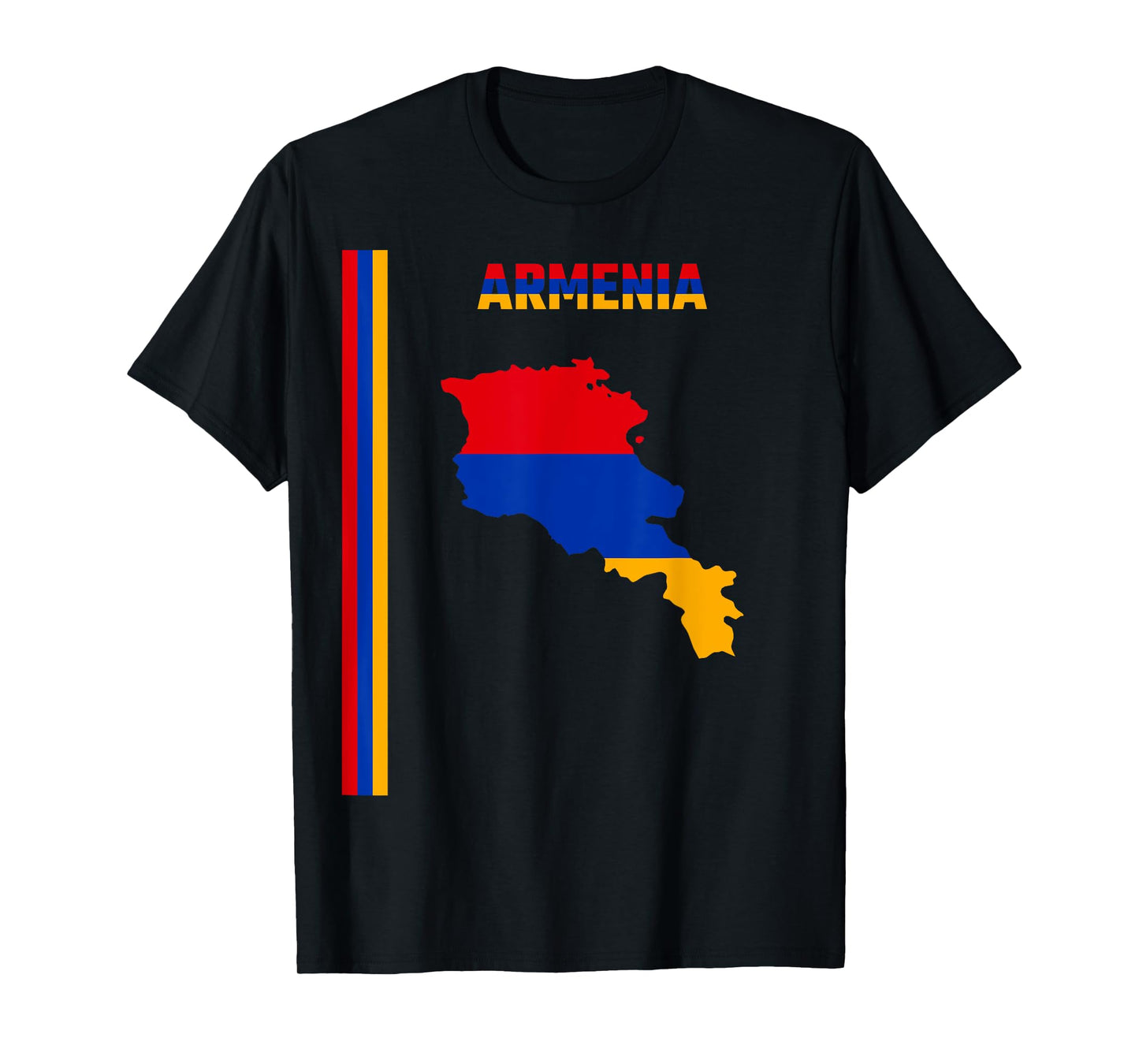 Vertical Armenian Flag, text “ARMENIA” & Silhouette map T-Shirt