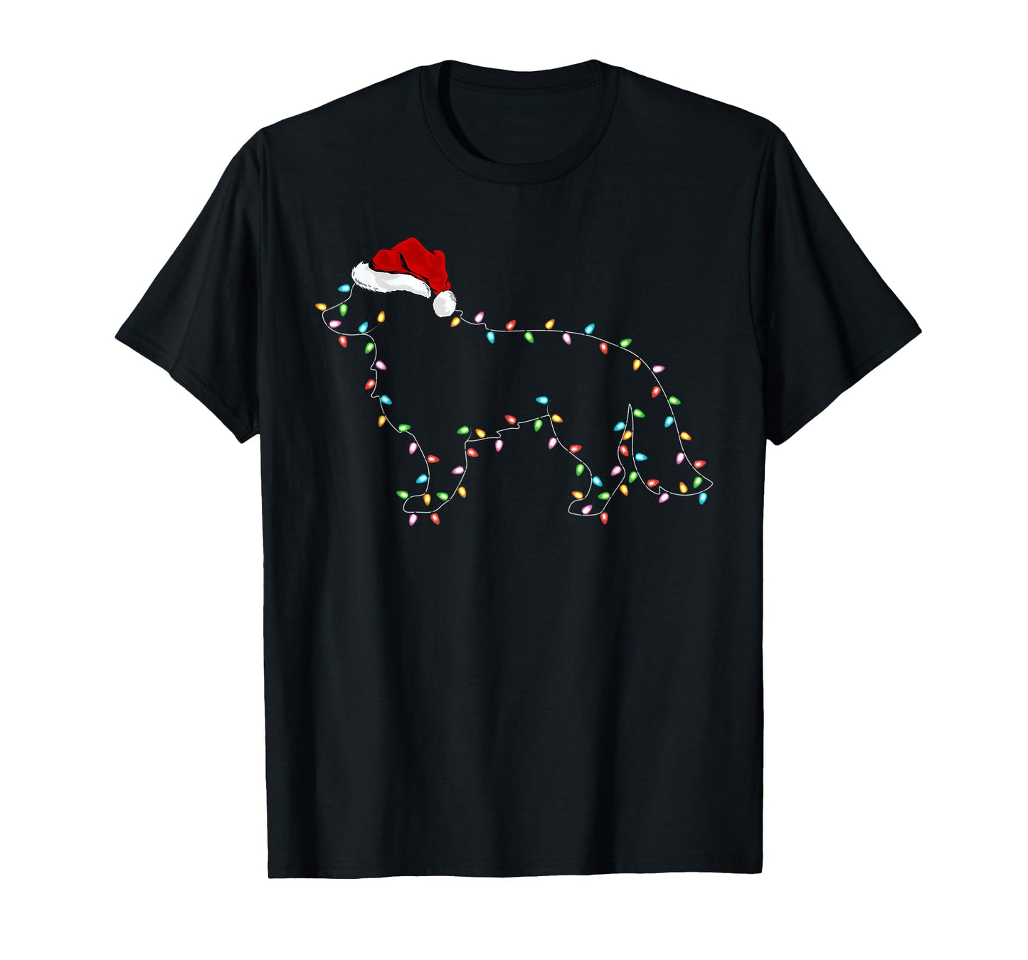 Funny Xmas Lighting Santa Hat Border Collie Dog Christmas T-Shirt for Men Women Kids