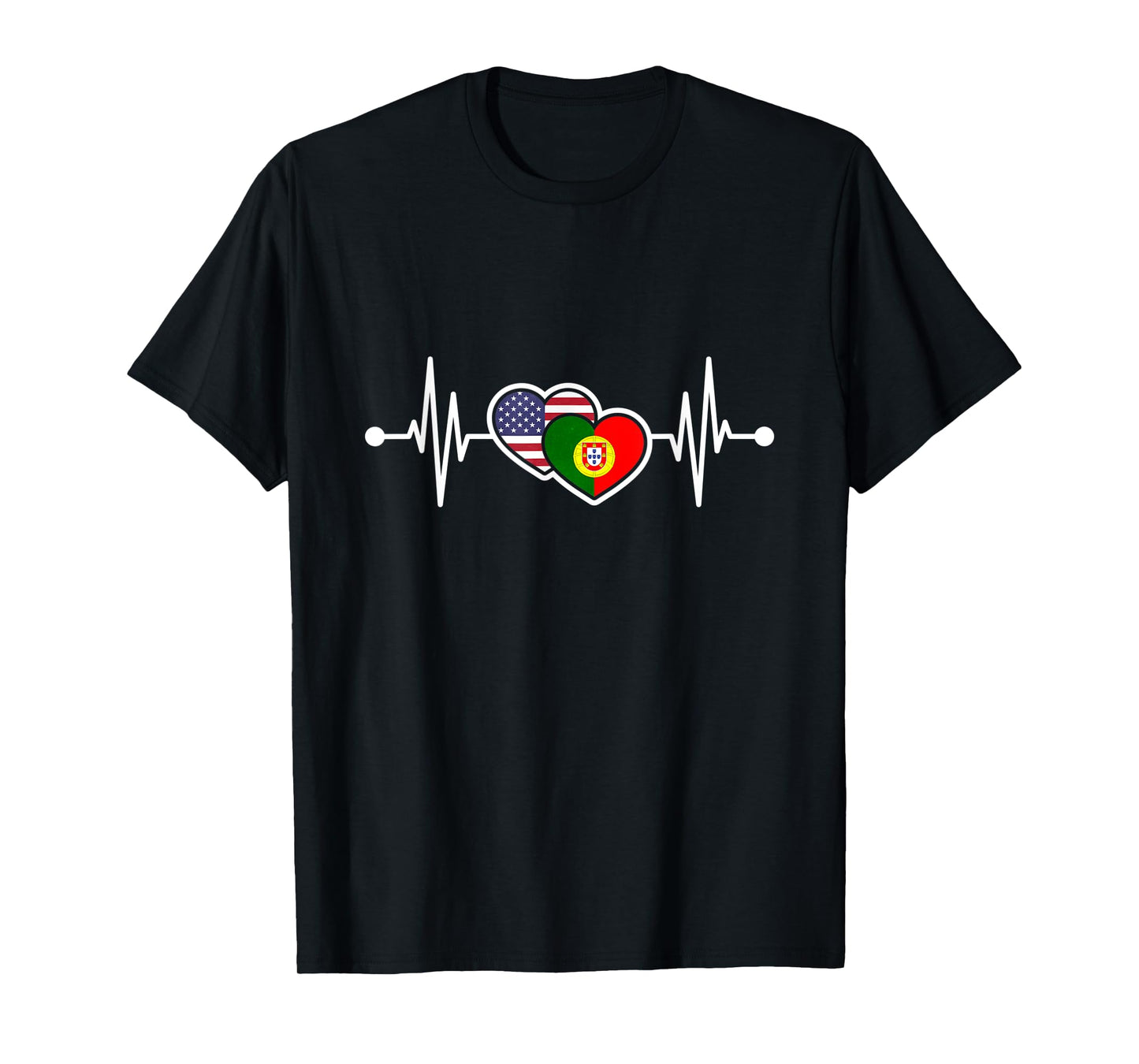 USA Heart Portugal Heartbeat Flag T-Shirt